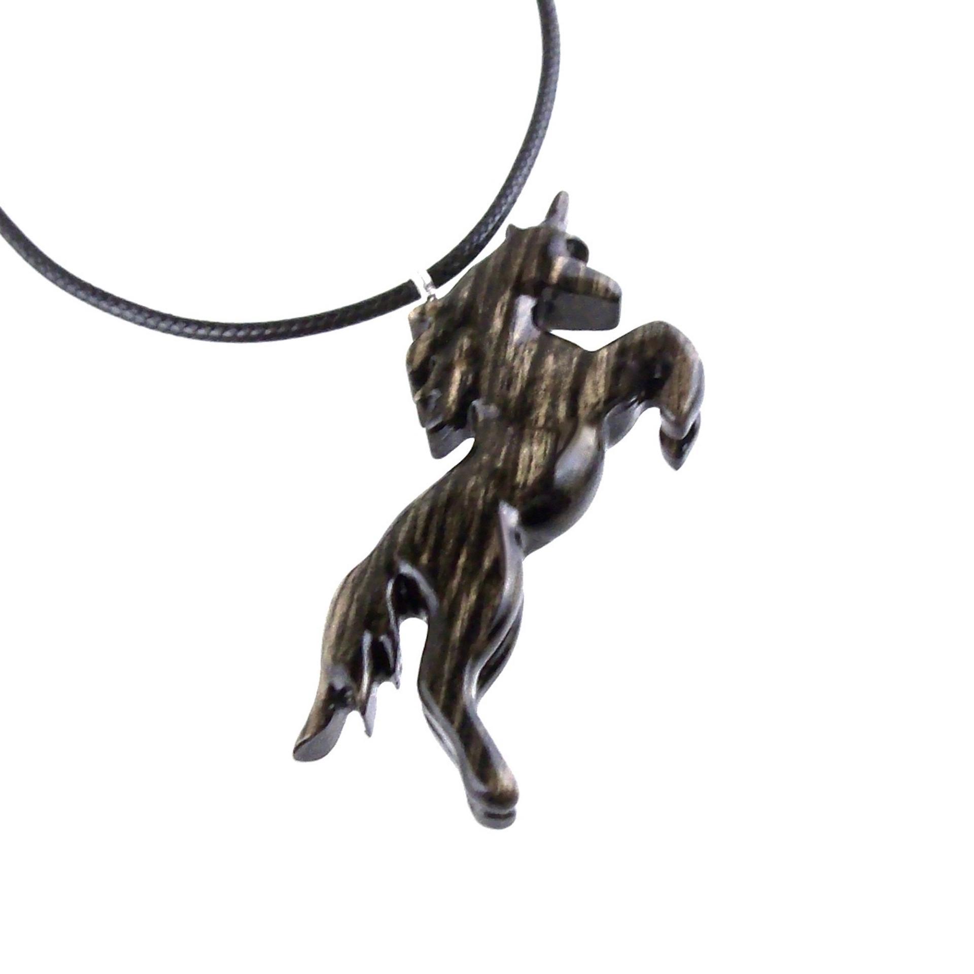 Hand Carved Wooden Unicorn Pendant Necklace, Fantasy Animal Wood Jewelry, One of a Kind Handmade Gift for Her Him