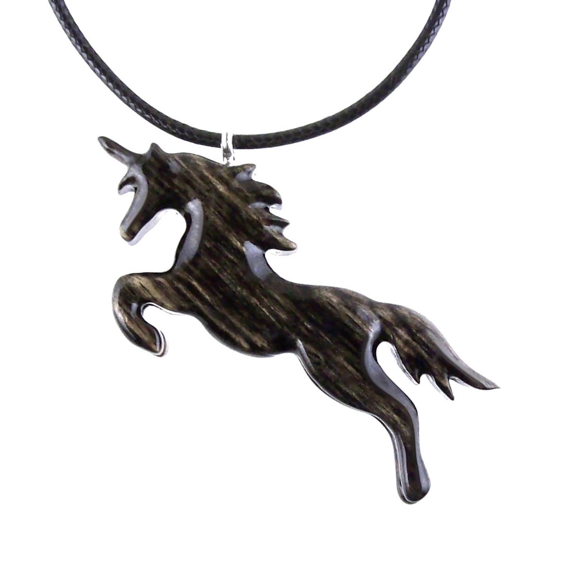Hand Carved Wooden Unicorn Pendant Necklace, Fantasy Animal Wood Jewelry, One of a Kind Handmade Gift for Her Him