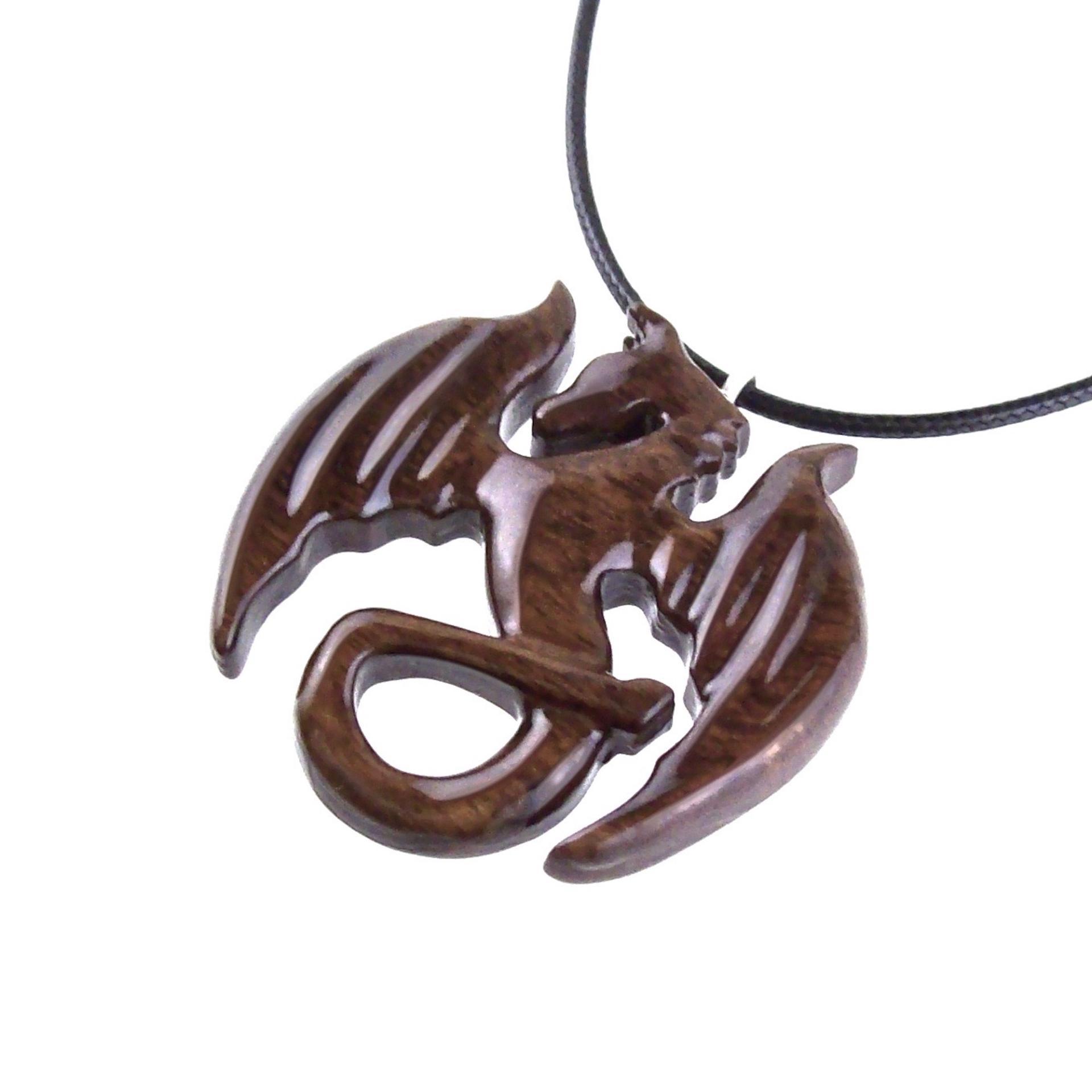 Wooden Dragon Pendant, Hand Carved Dragon Necklace, One of a Kind Fantasy Wood Necklace for Men or Women, Gift for Her Him