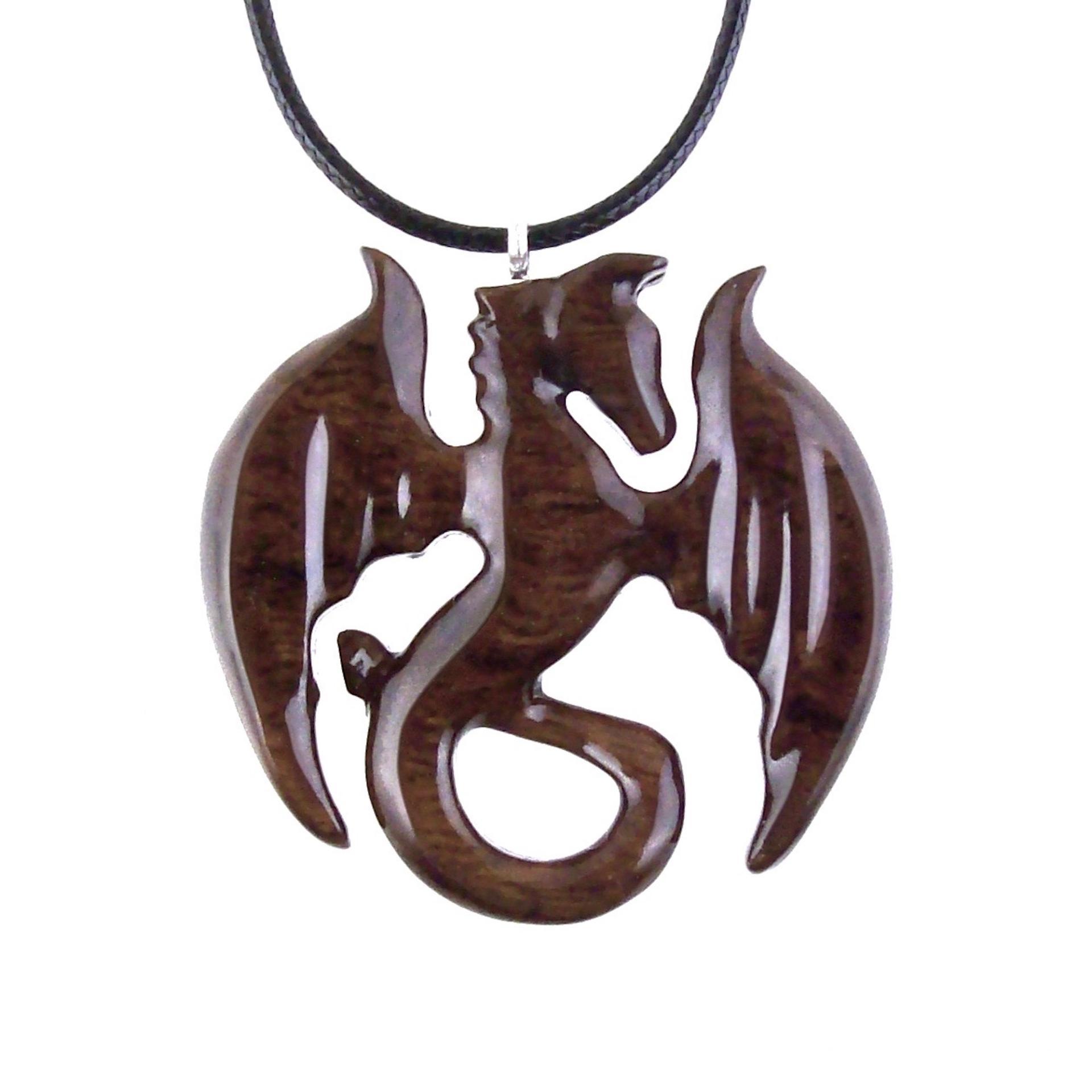 Wooden Dragon Pendant, Hand Carved Dragon Necklace, One of a Kind Fantasy Wood Necklace for Men or Women, Gift for Her Him