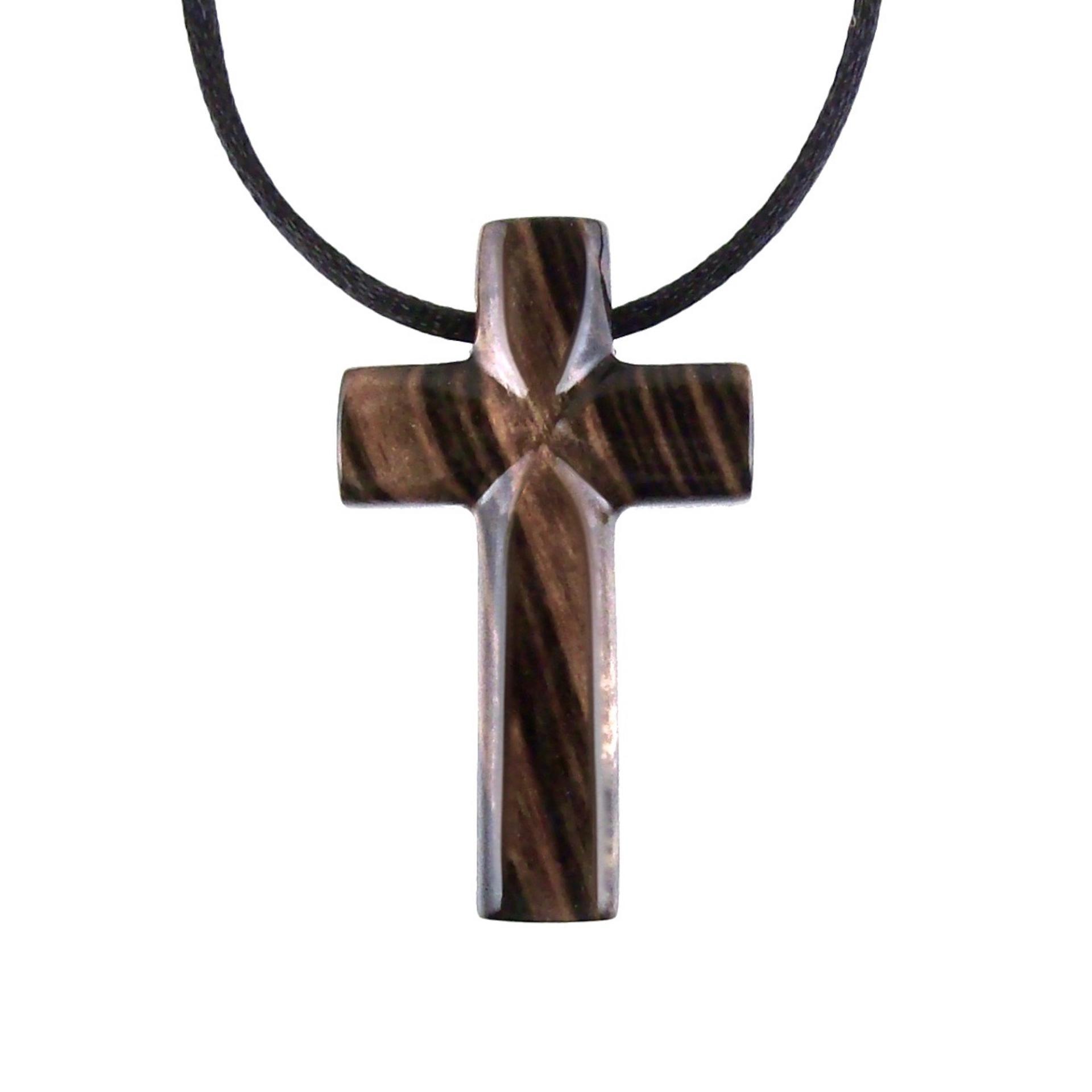Hand Carved Wood Cross Necklace, Wooden Cross Pendant, Christian Jewelry for Men in Black with Brown Streaks