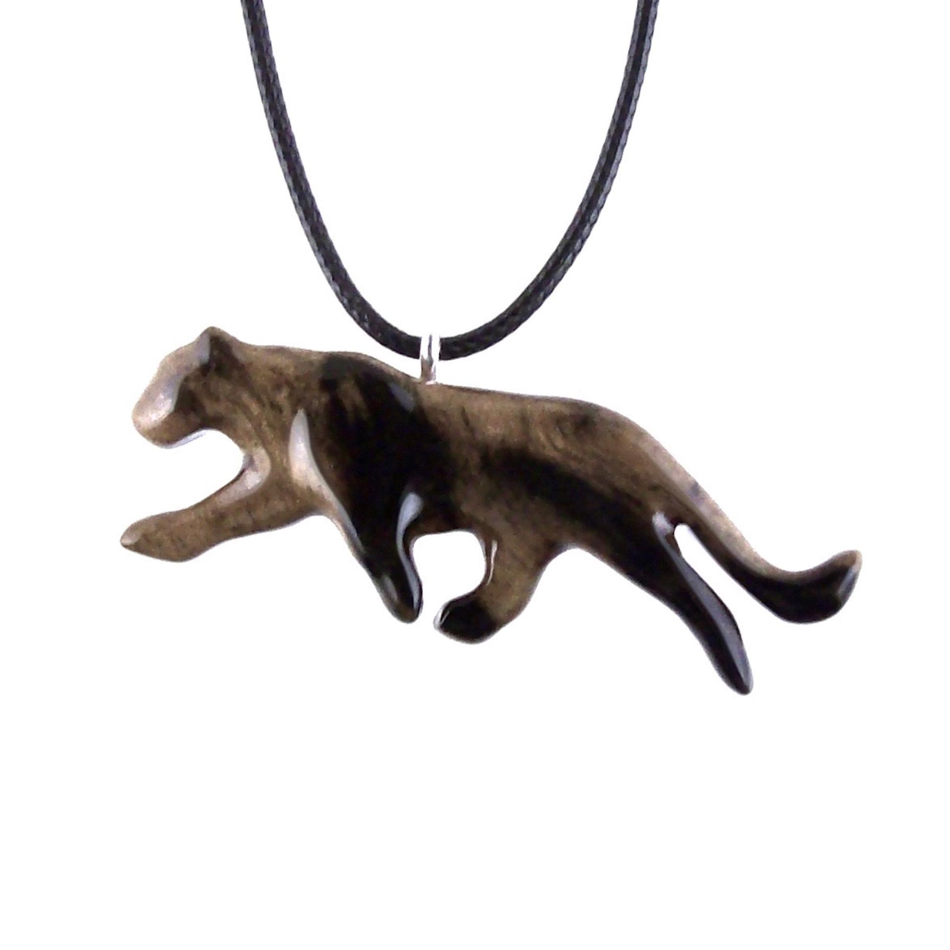 Panther Necklace, Hand Carved Wooden Panther Pendant, Jaguar Necklace, Totem Spirit Animal Wood Jewelry
