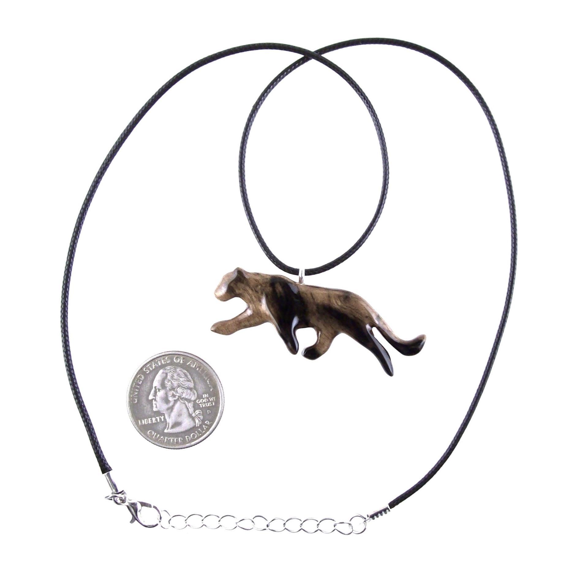 Panther Necklace, Hand Carved Wooden Panther Pendant, Jaguar Necklace, Totem Spirit Animal Wood Jewelry