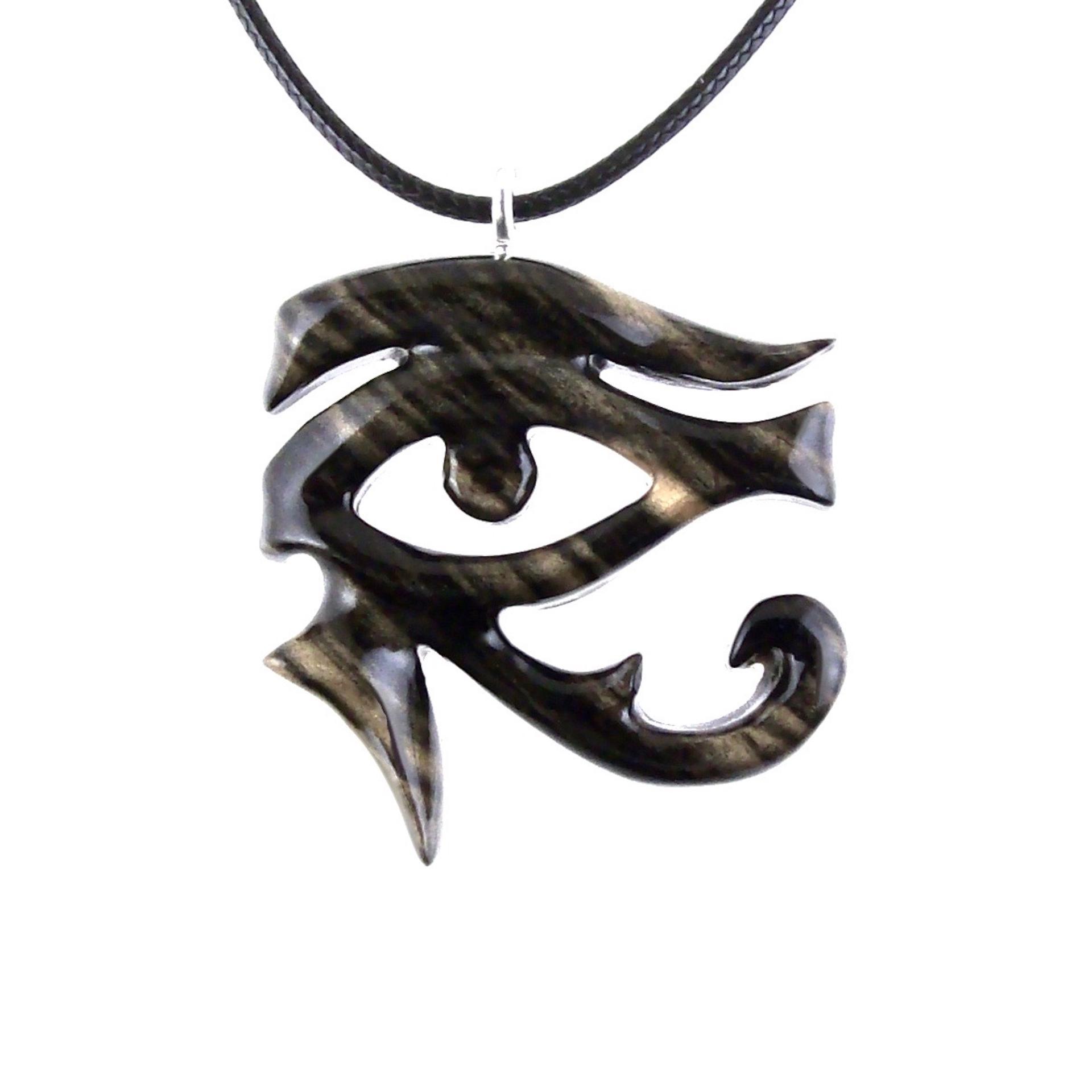 Eye of Horus Necklace, Hand Carved Wooden Eye of Horus Pendant, Eye of Ra Egyptian Amulet for Men or Women