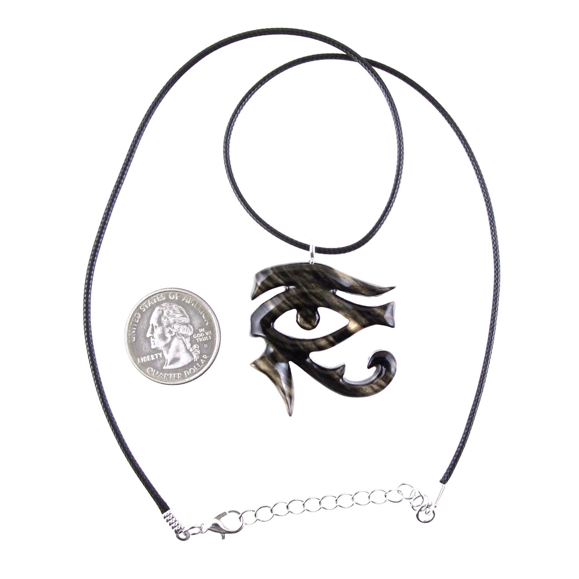 Eye of Horus Necklace, Hand Carved Wooden Eye of Horus Pendant, Eye of Ra Egyptian Amulet for Men or Women