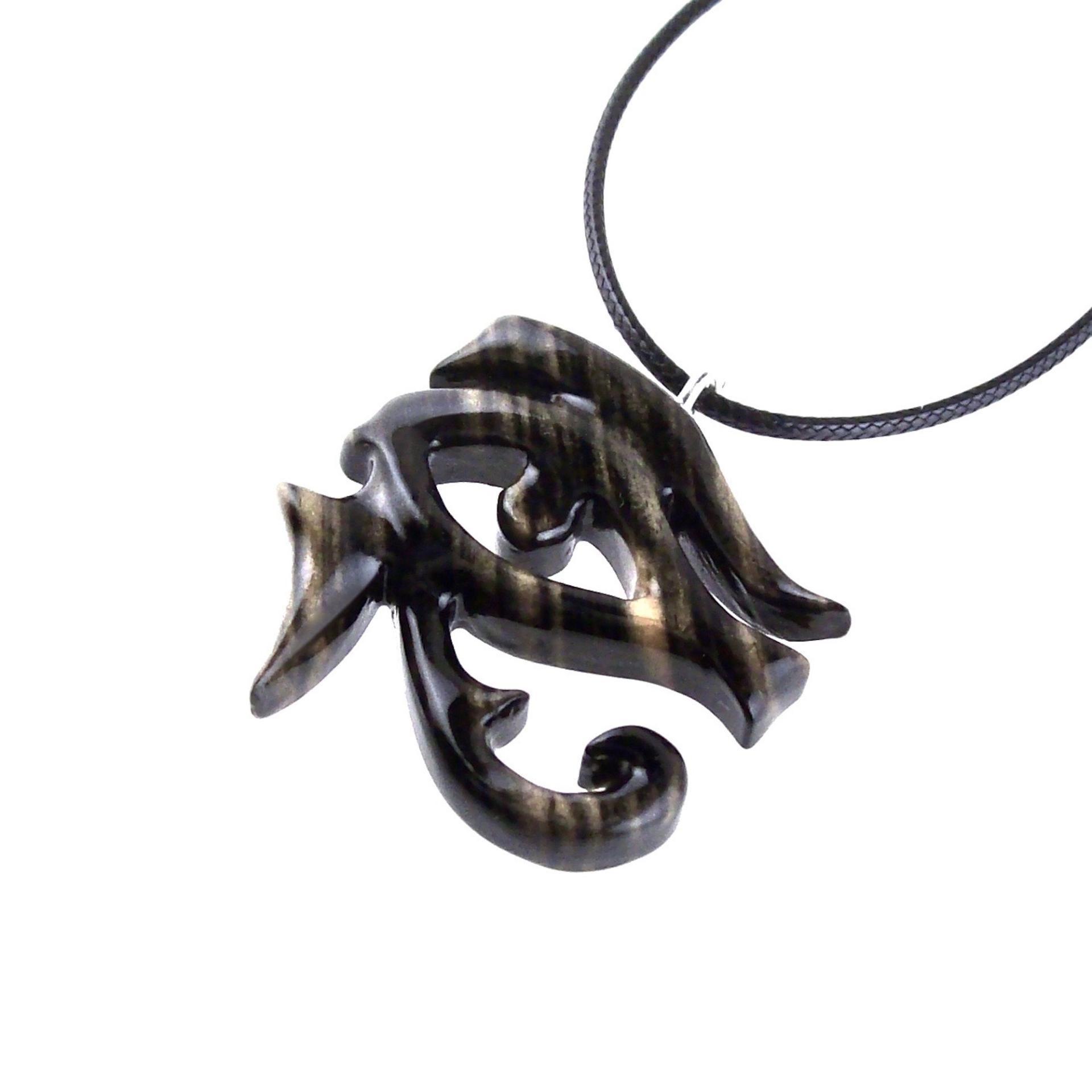 Eye of Horus Necklace, Hand Carved Wooden Eye of Horus Pendant, Eye of Ra Egyptian Amulet for Men or Women
