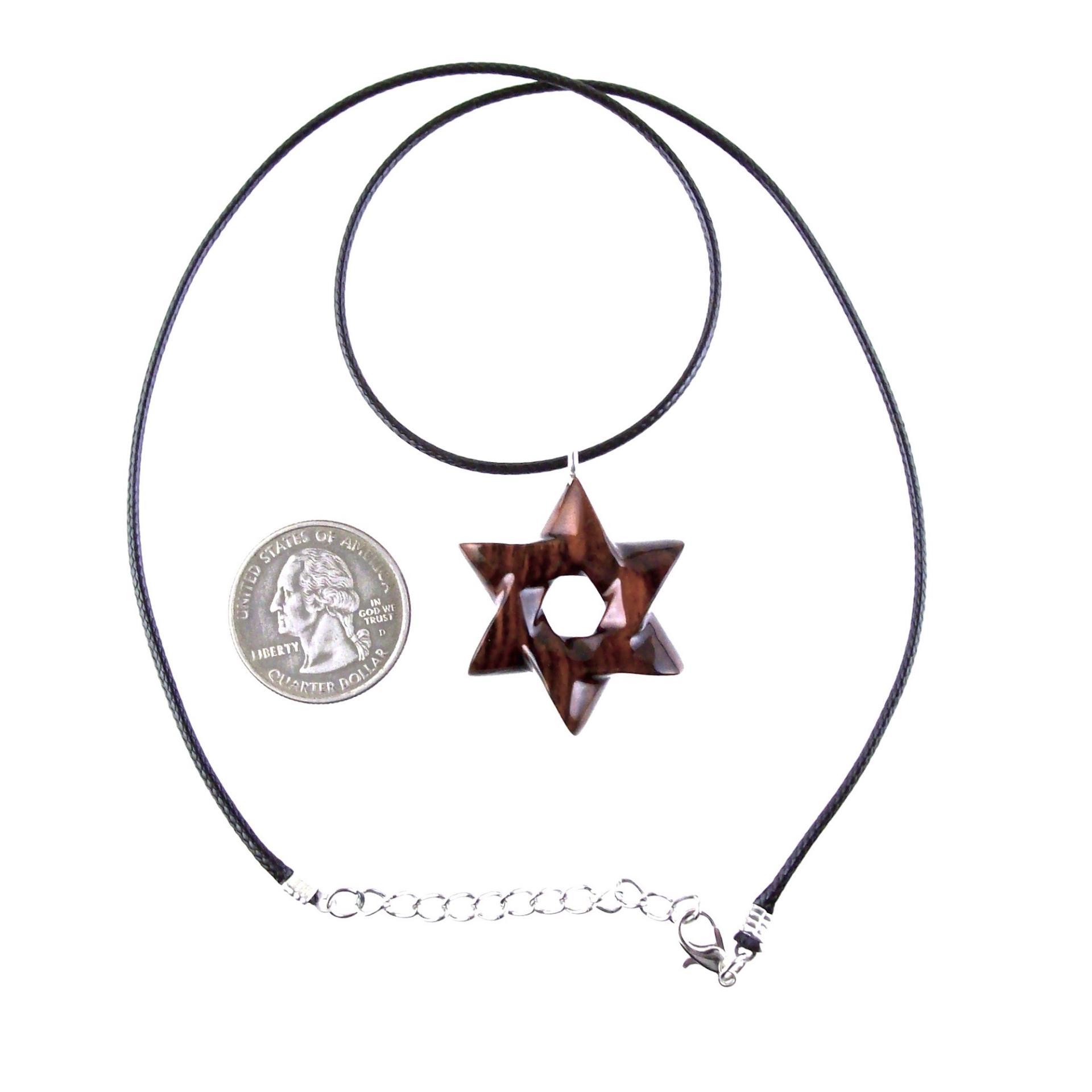 Star of David Pendant, Hand Carved Wooden Jewish Star Necklace for Men or Women, Wood Jewish Jewelry