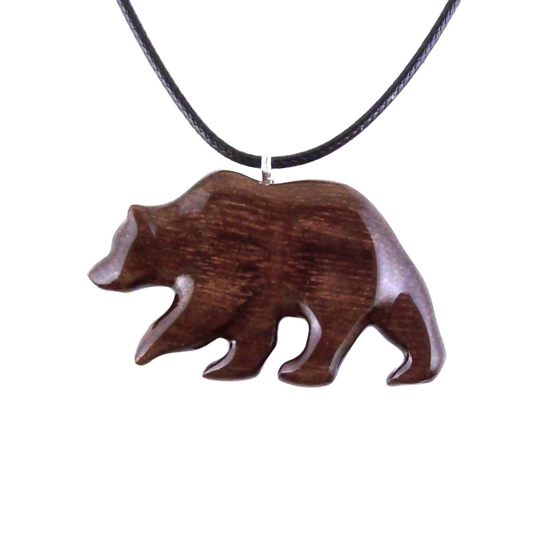Hand Carved Wooden Bear Pendant, Grizzly Wood Bear Necklace, Totem Spirit Animal, Woodland Jewelry