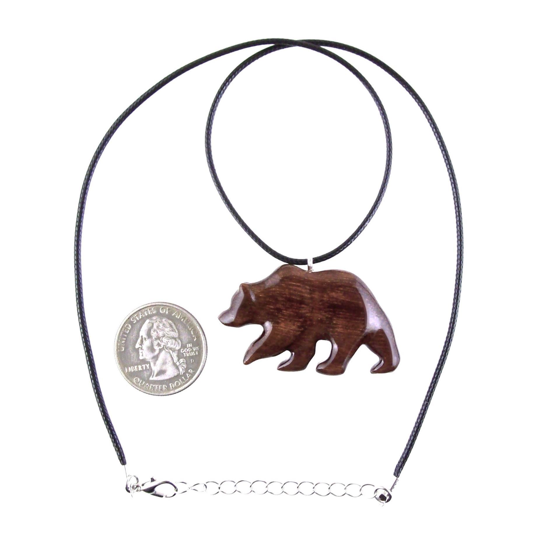 Hand Carved Wooden Bear Pendant, Grizzly Wood Bear Necklace, Totem Spirit Animal, Woodland Jewelry
