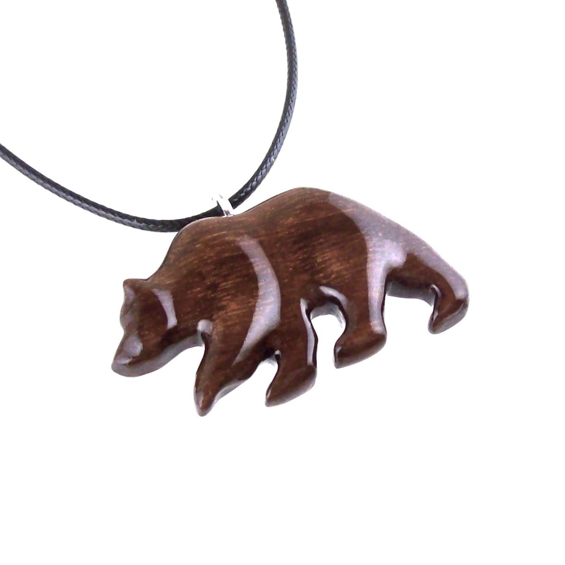 Hand Carved Wooden Bear Pendant, Grizzly Wood Bear Necklace, Totem Spirit Animal, Woodland Jewelry