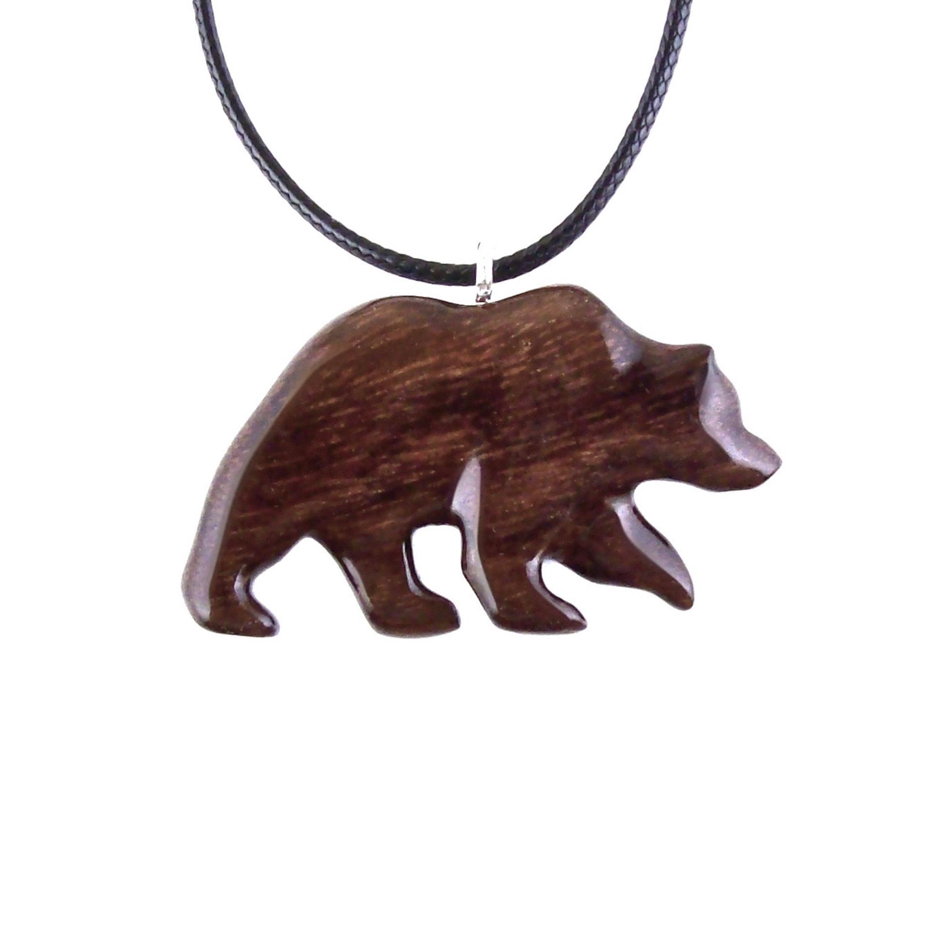 Hand Carved Wooden Bear Pendant, Grizzly Wood Bear Necklace, Totem Spirit Animal, Woodland Jewelry