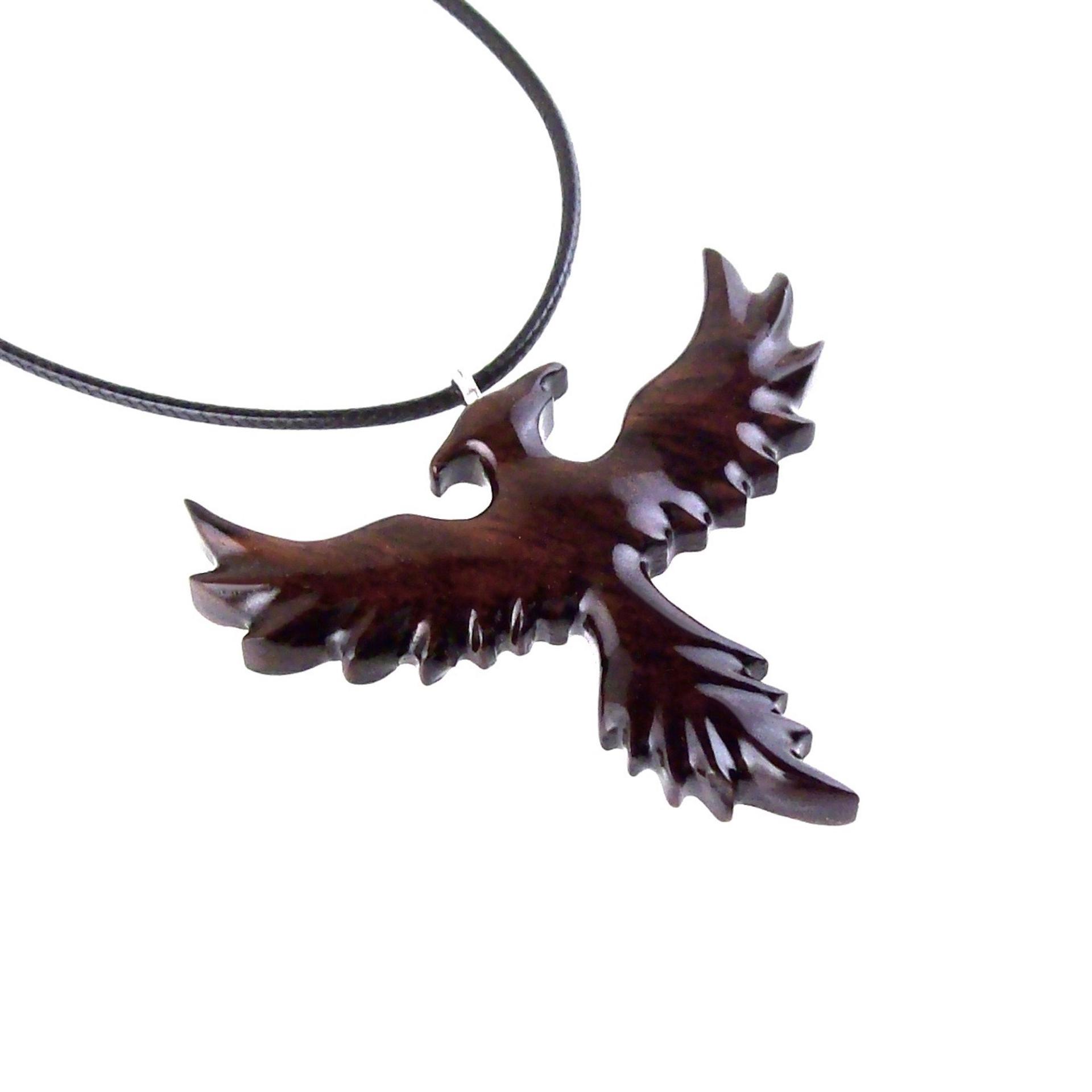 Hand Carved Phoenix Necklace, Wooden Rising Phoenix Pendant for Men or Women, Wood Firebird Necklace, Fantasy Inspirational Jewelry