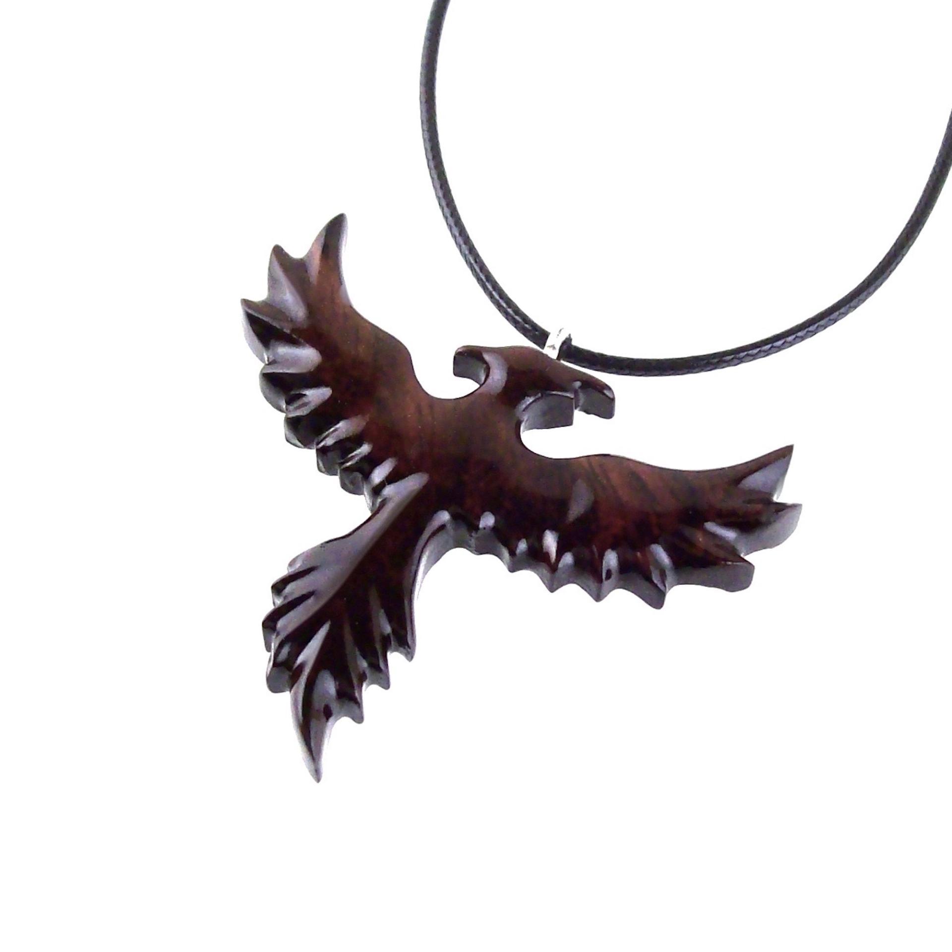 Hand Carved Phoenix Necklace, Wooden Rising Phoenix Pendant for Men or Women, Wood Firebird Necklace, Fantasy Inspirational Jewelry