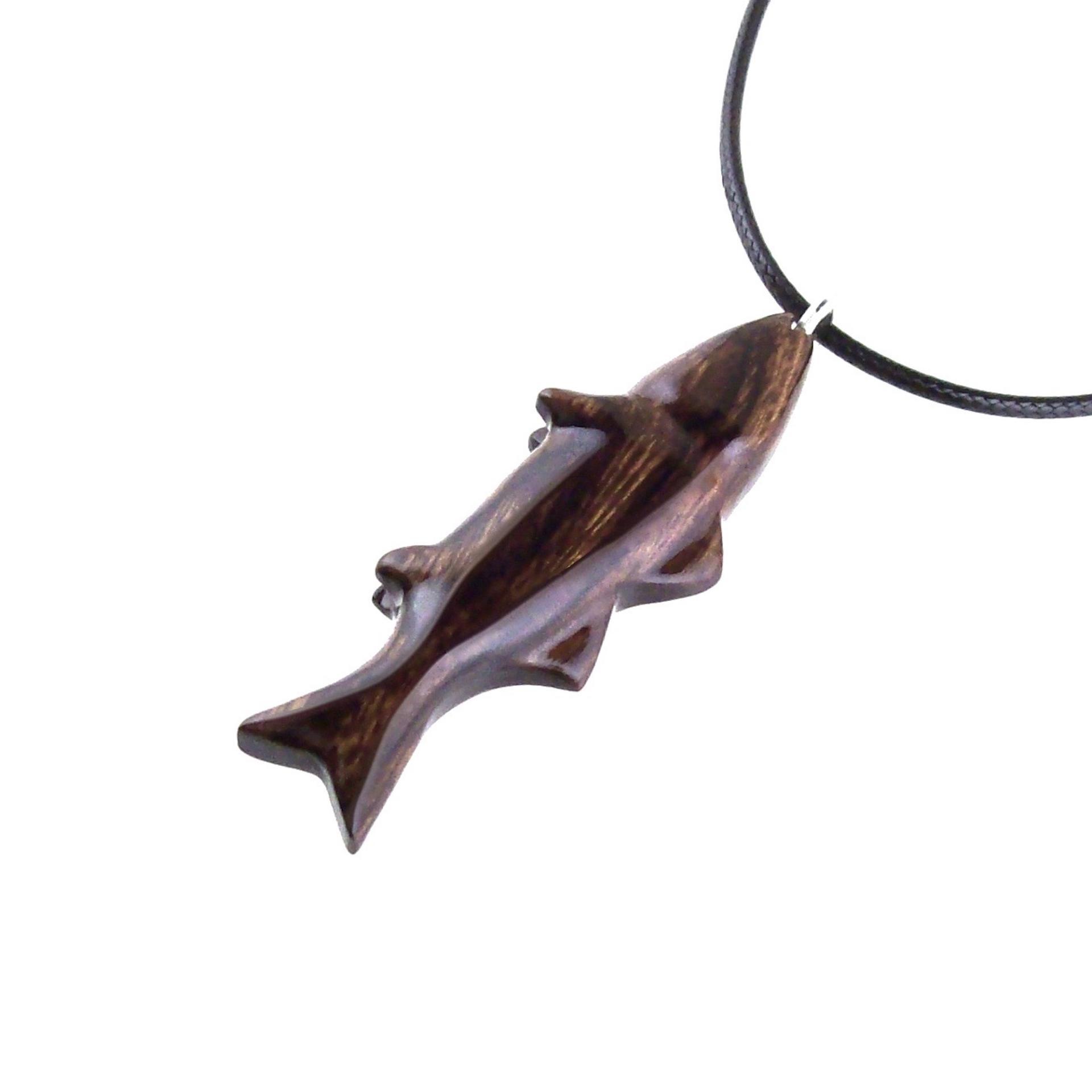 Hand Carved Fish Necklace, Wooden Striped Bass Pendant, Fishermen Jewelry, Mens Wood Necklace, One of a Kind Gift for Him