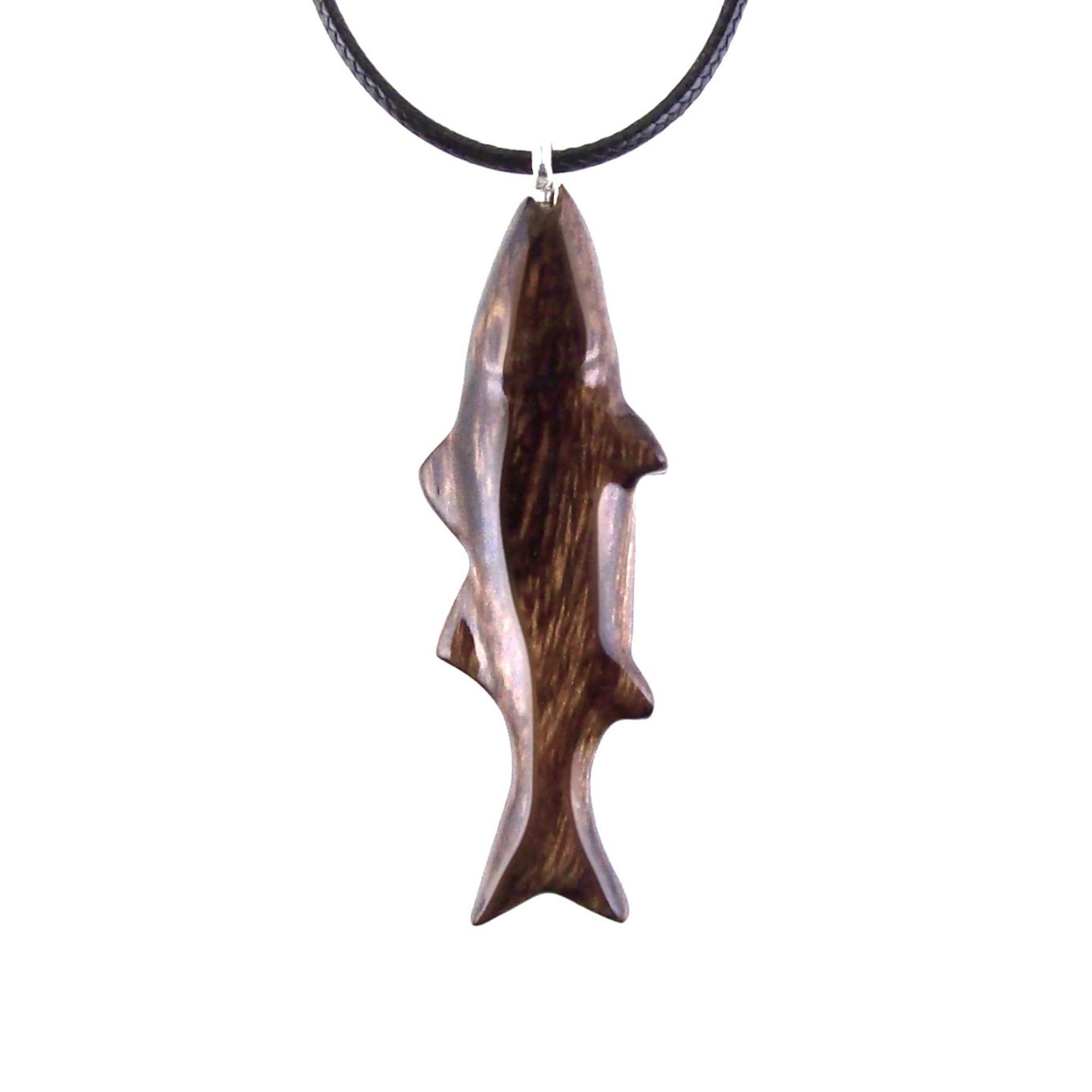 Hand Carved Fish Necklace, Wooden Striped Bass Pendant, Fishermen Jewelry, Mens Wood Necklace, One of a Kind Gift for Him