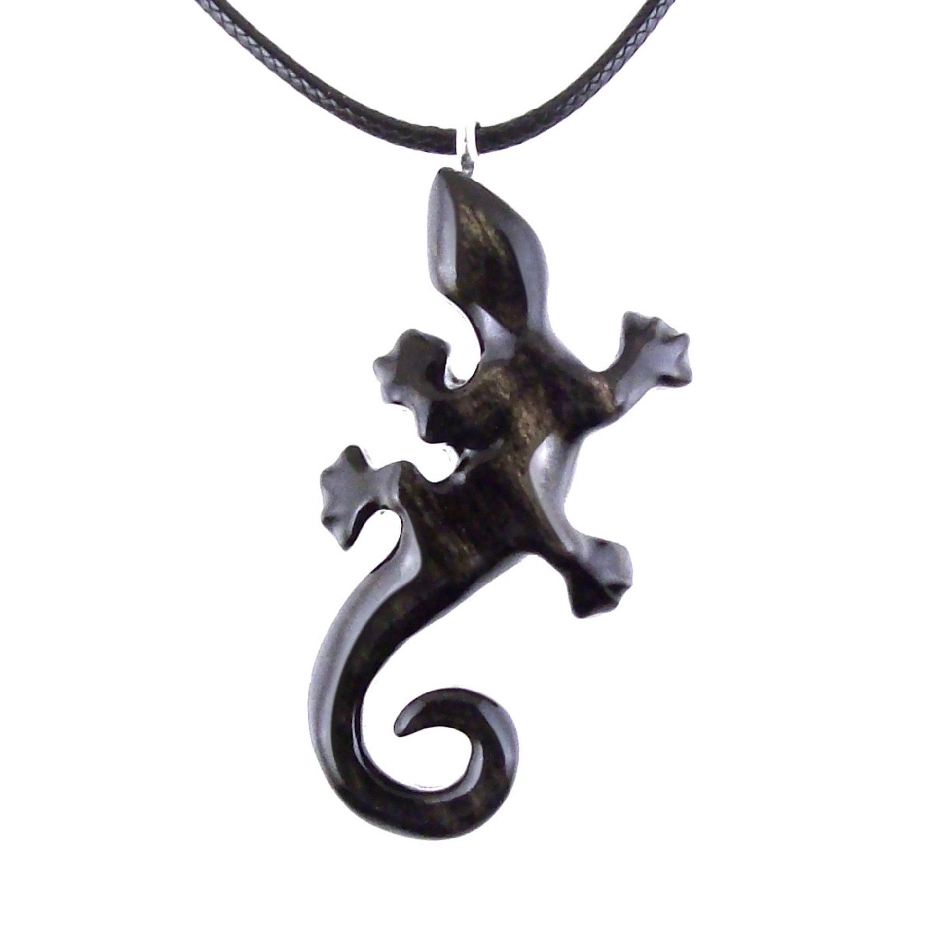 Hand Carved Lizard Pendant, Wooden Gecko Necklace, Wood Salamander Pendant, Totem Reptile Jewelry