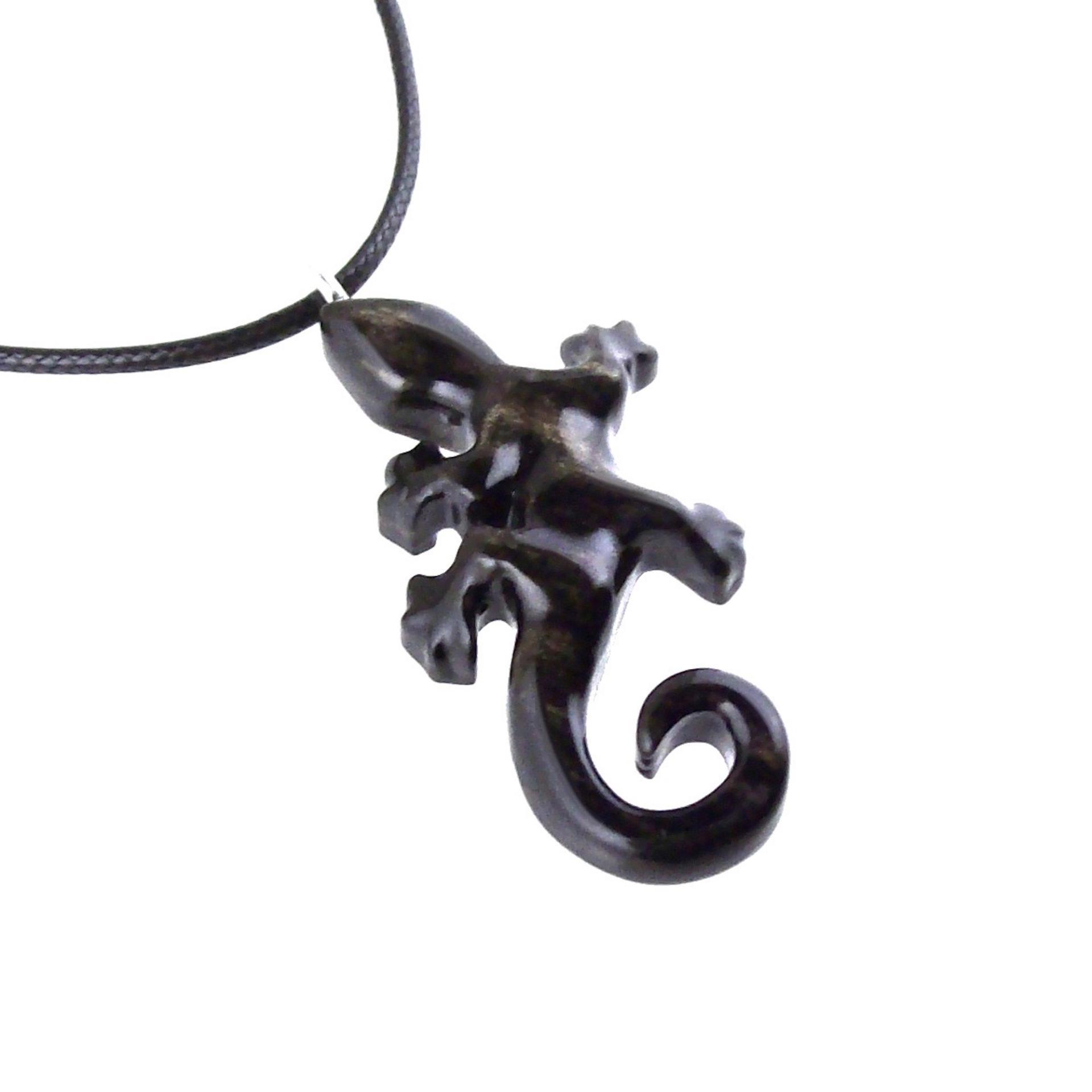 Hand Carved Lizard Pendant, Wooden Gecko Necklace, Wood Salamander Pendant, Totem Reptile Jewelry