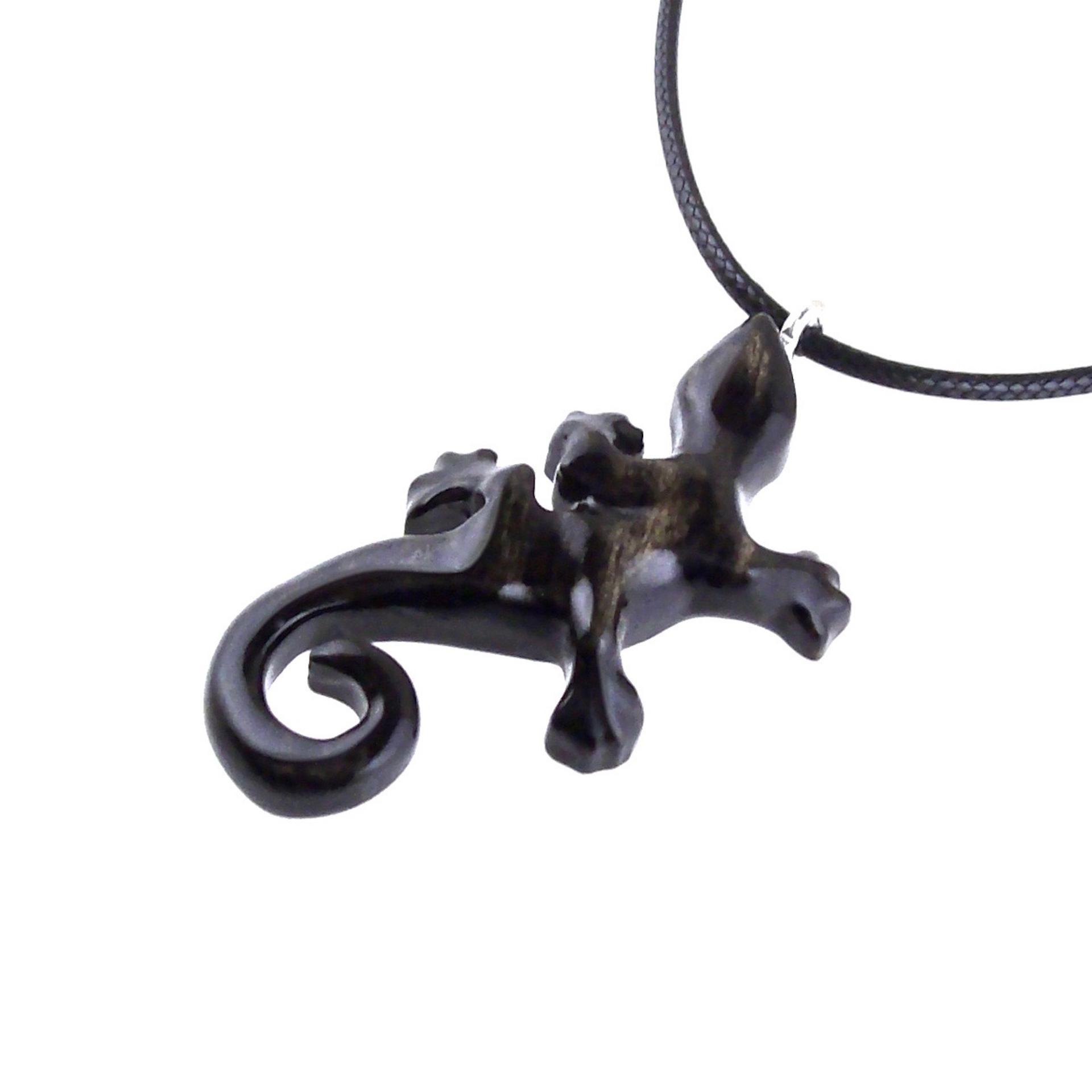 Hand Carved Lizard Pendant, Wooden Gecko Necklace, Wood Salamander Pendant, Totem Reptile Jewelry