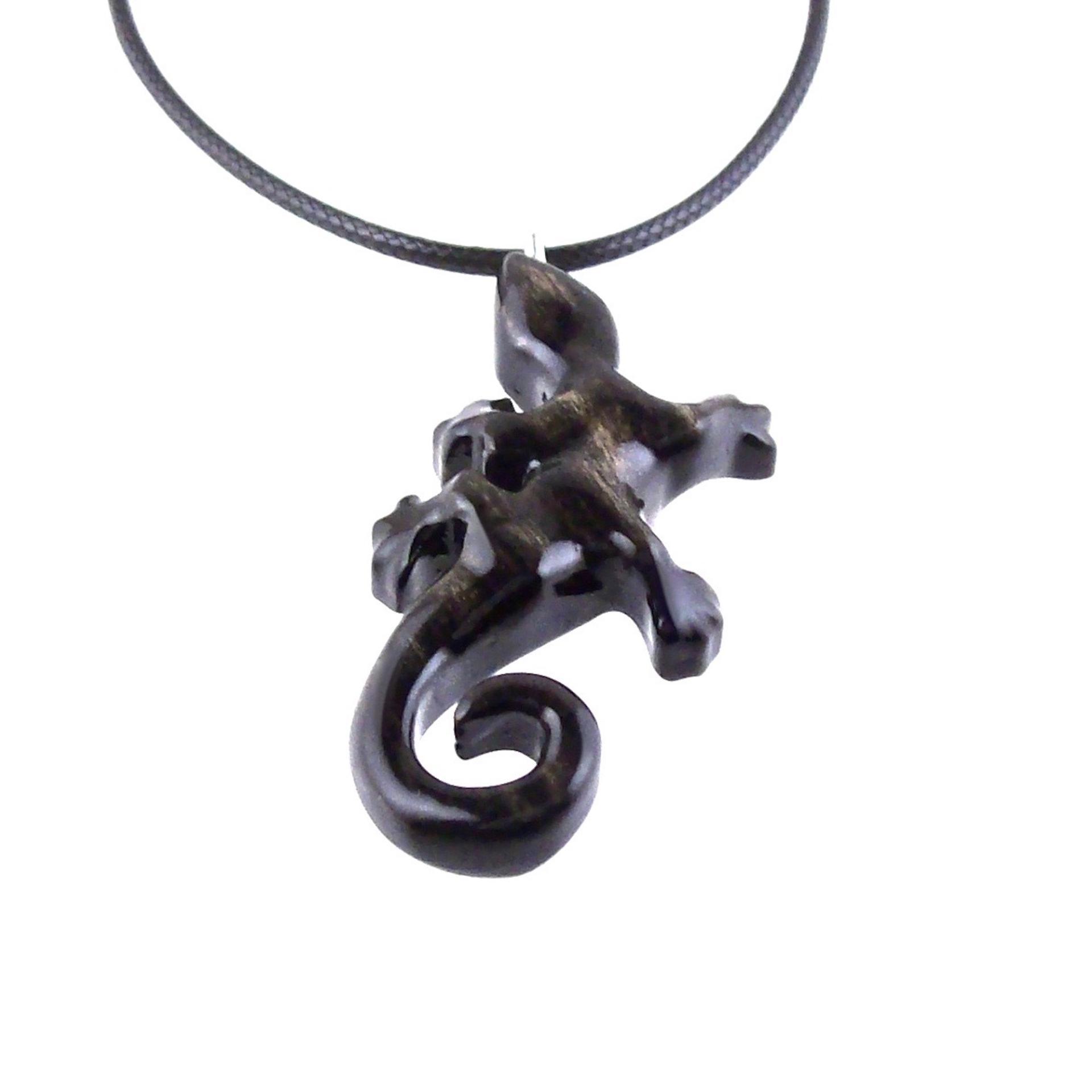 Hand Carved Lizard Pendant, Wooden Gecko Necklace, Wood Salamander Pendant, Totem Reptile Jewelry