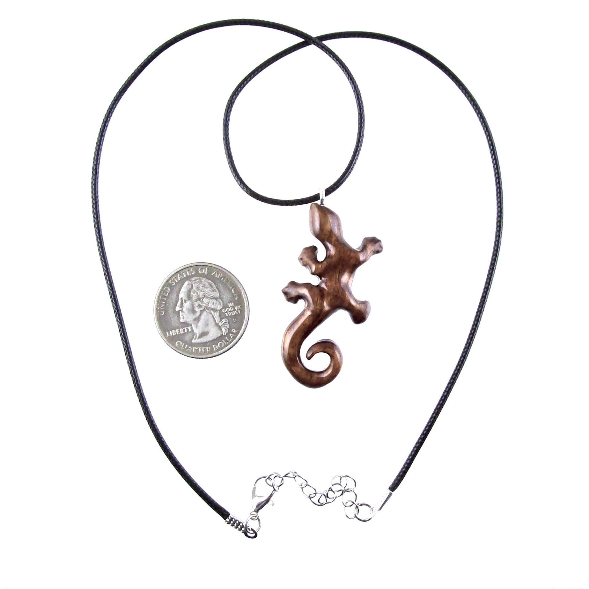 Hand Carved Gecko Pendant, Wooden Lizard Necklace, Wood Salamander Necklace, Totem Animal Jewelry Gift