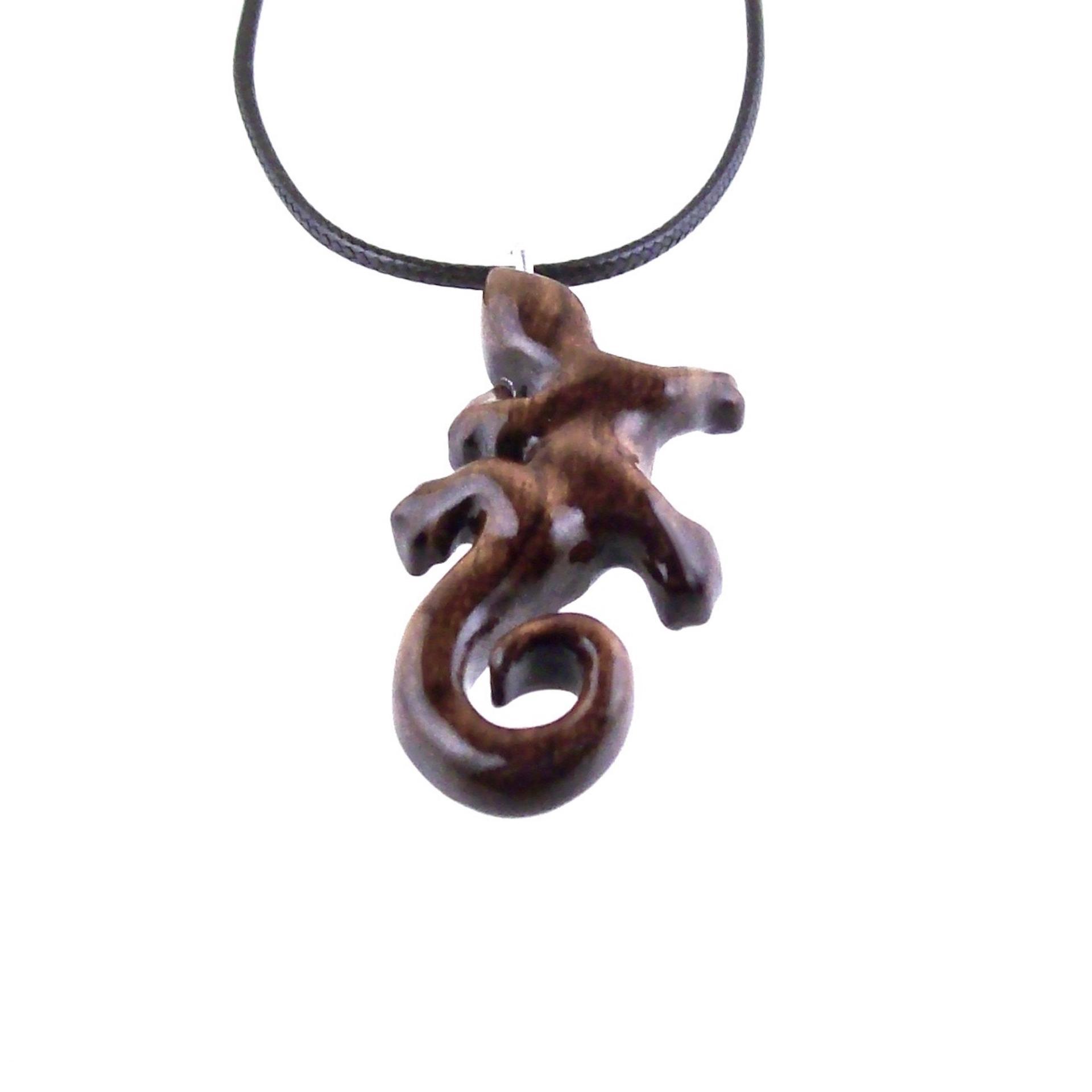 Hand Carved Gecko Pendant, Wooden Lizard Necklace, Wood Salamander Necklace, Totem Animal Jewelry Gift