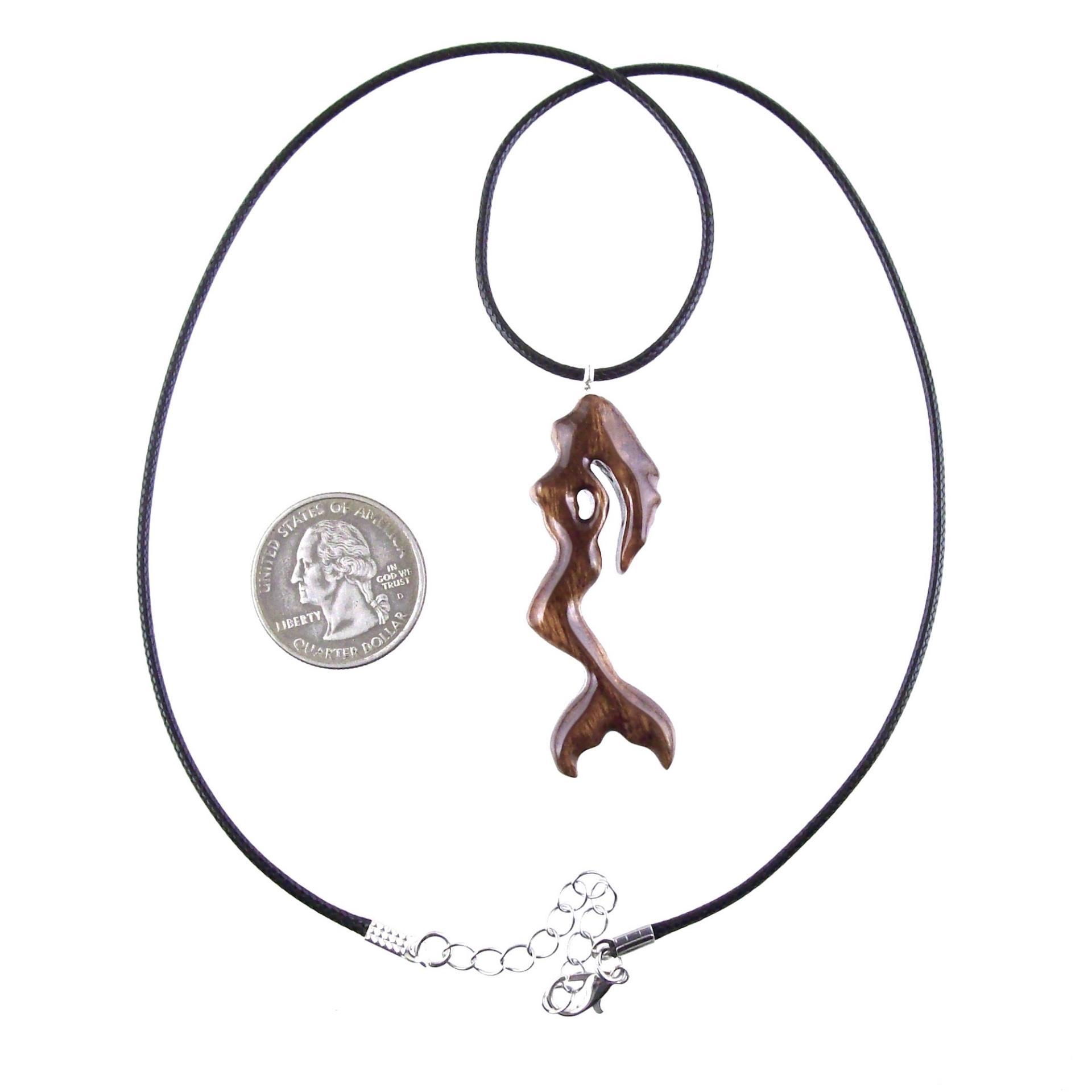 Hand Carved Wooden Mermaid Necklace, Mermaid Pendant, Wood Siren Jewelry, One of a Kind Gift for Women
