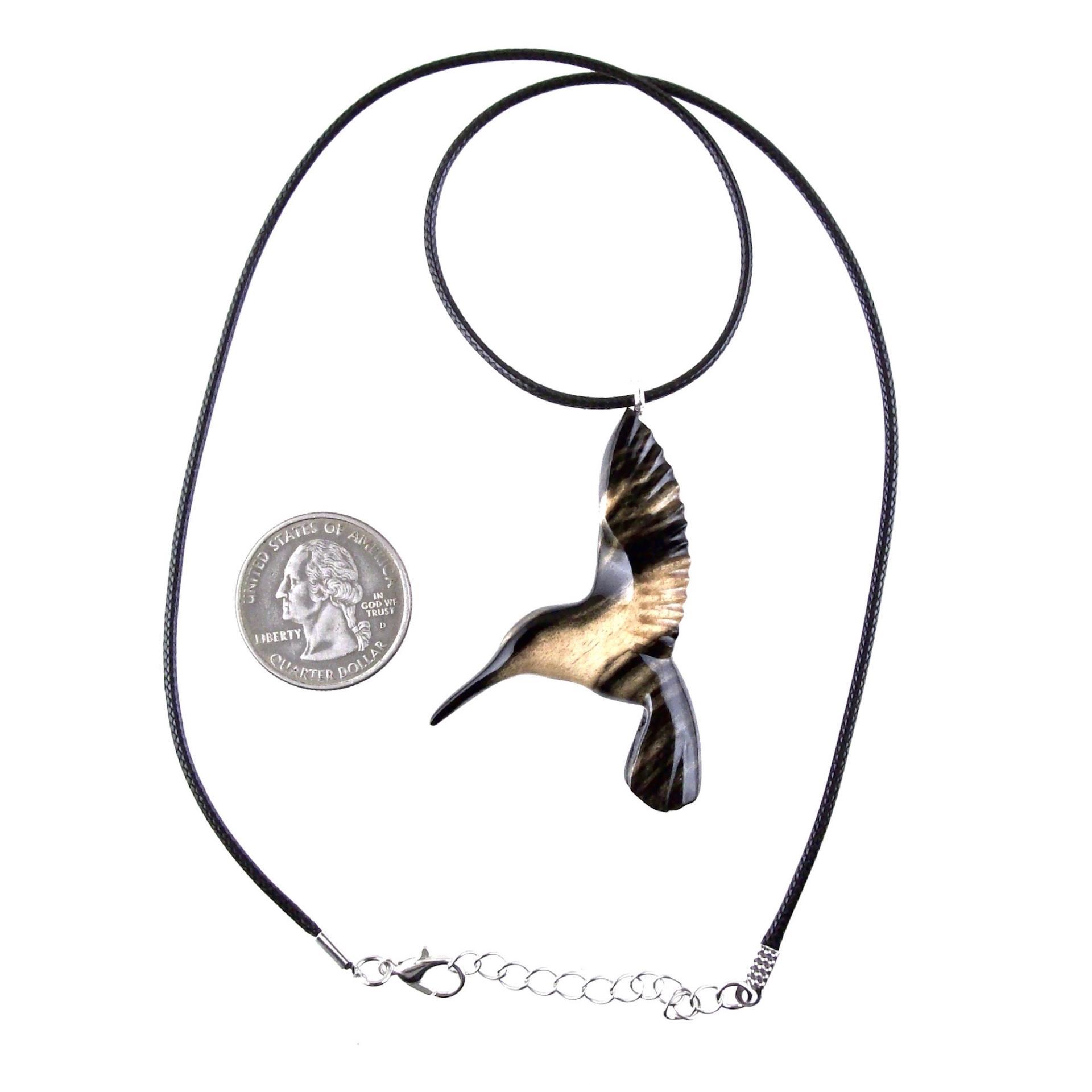 Hummingbird Necklace, Wooden Hummingbird Pendant, Hand Carved Wood Bird Jewelry, One of a Kind Handmade Gift for Her