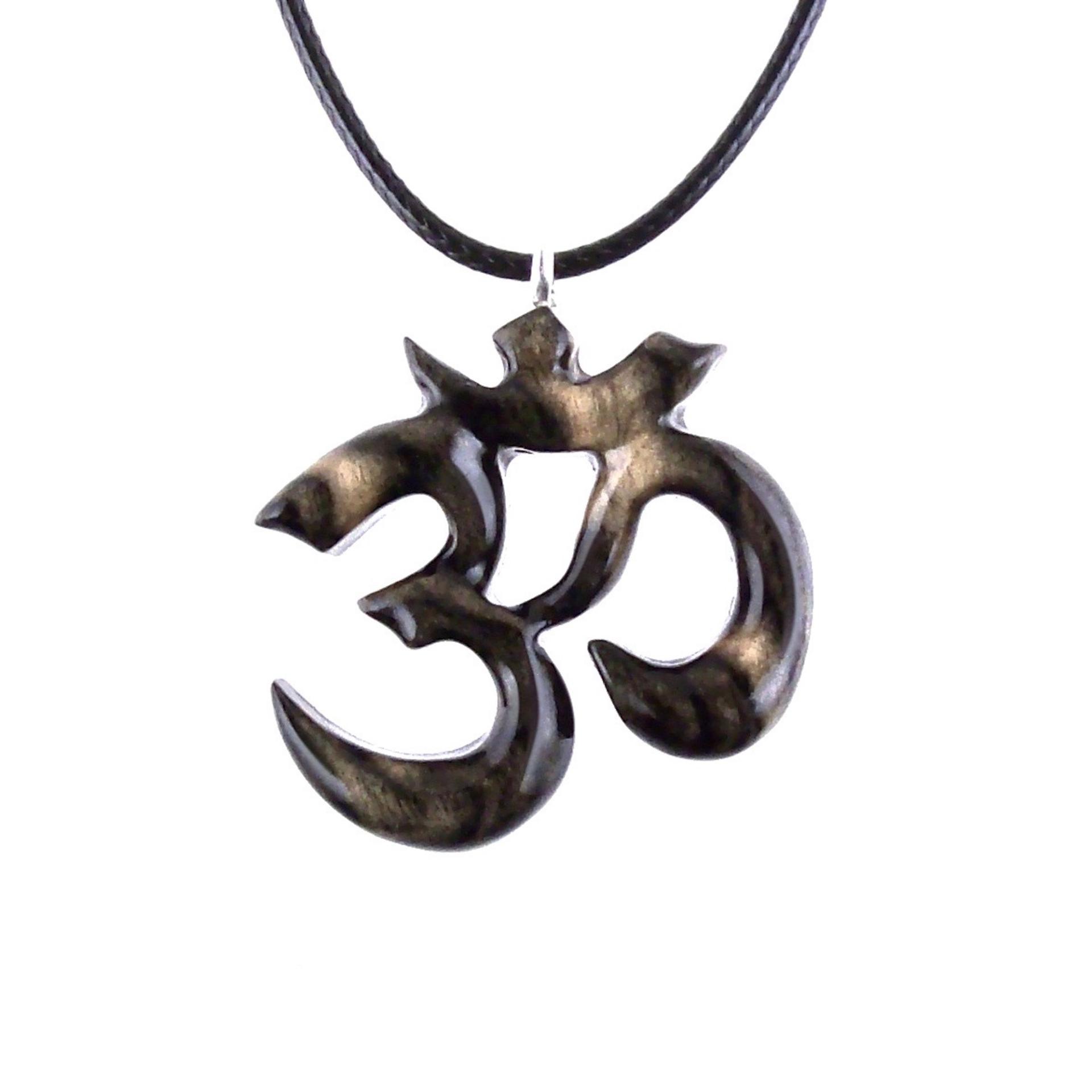 Hand Carved Om Pendant for Men or Women, Wooden Ohm Necklace, Yoga Gift Aum Wood Jewelry