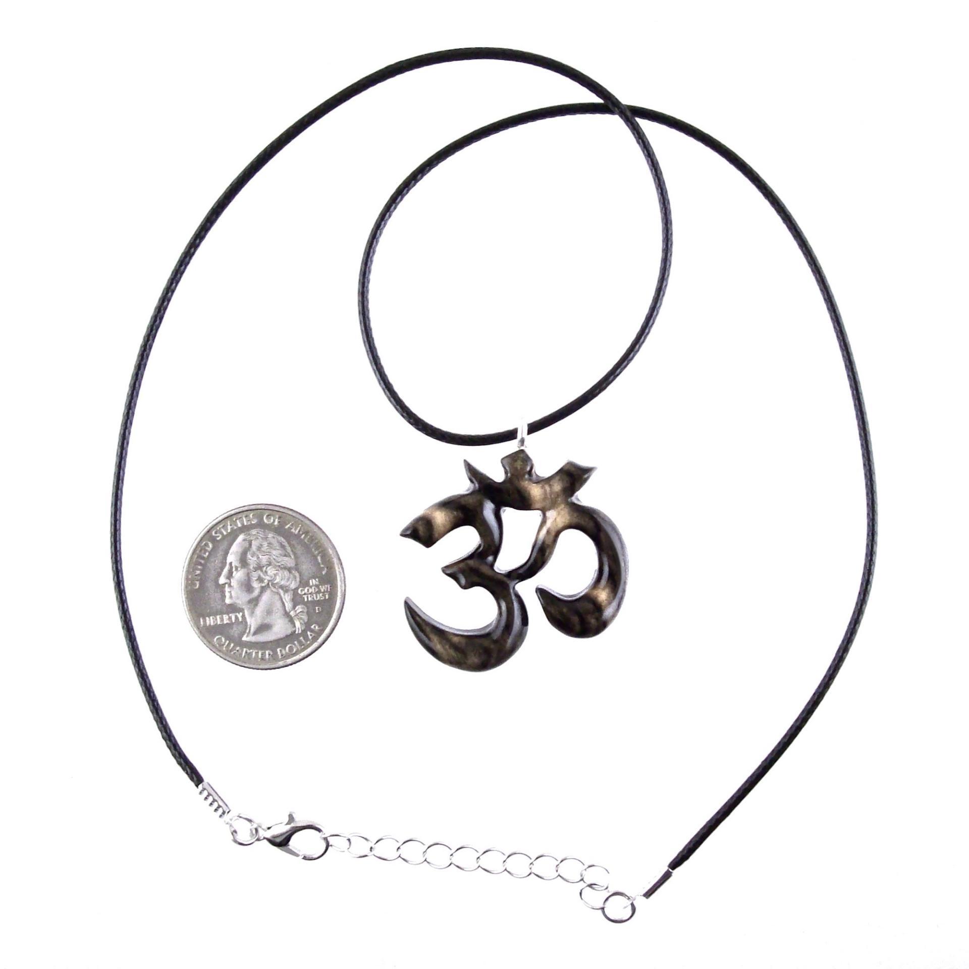 Hand Carved Om Pendant for Men or Women, Wooden Ohm Necklace, Yoga Gift Aum Wood Jewelry
