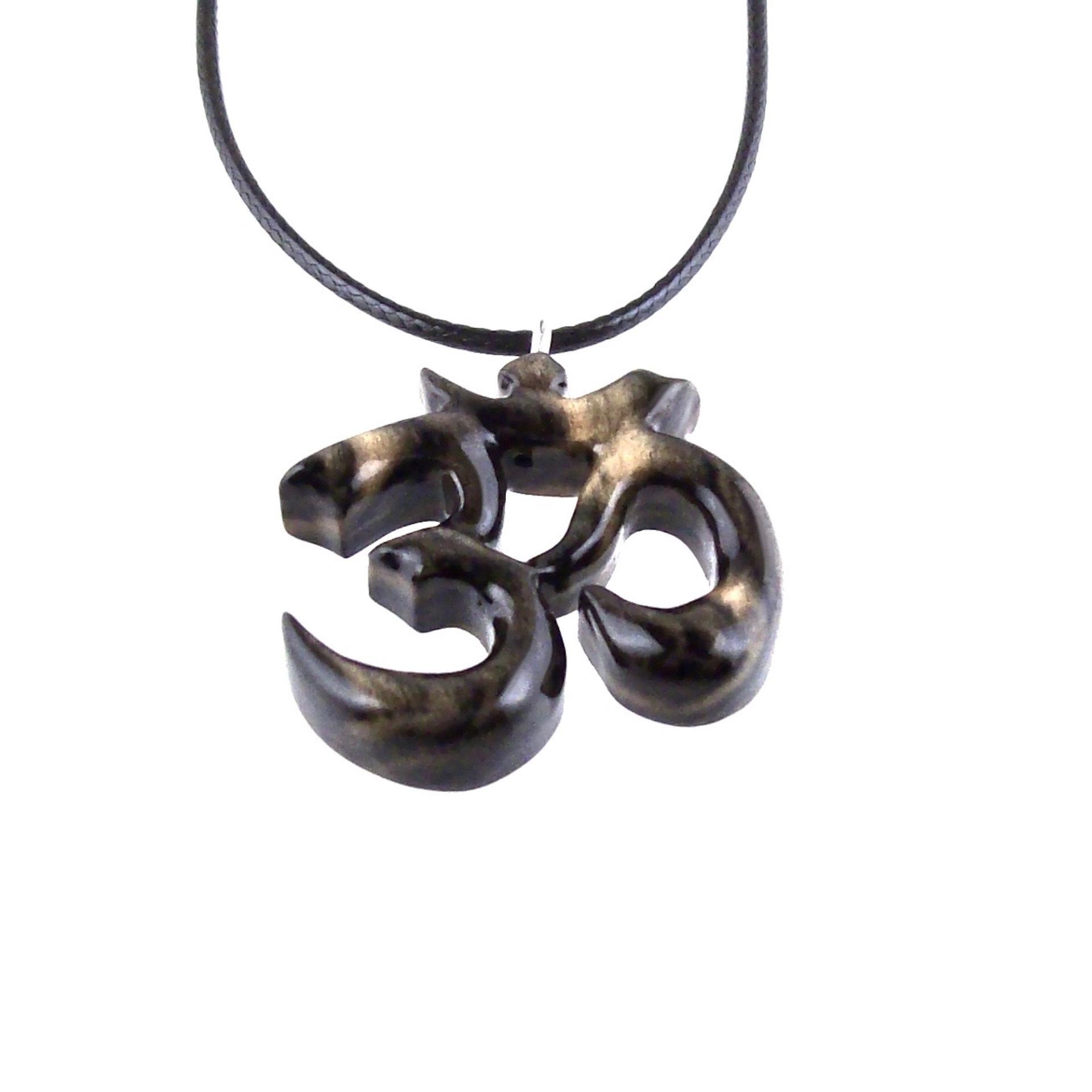 Hand Carved Om Pendant for Men or Women, Wooden Ohm Necklace, Yoga Gift Aum Wood Jewelry