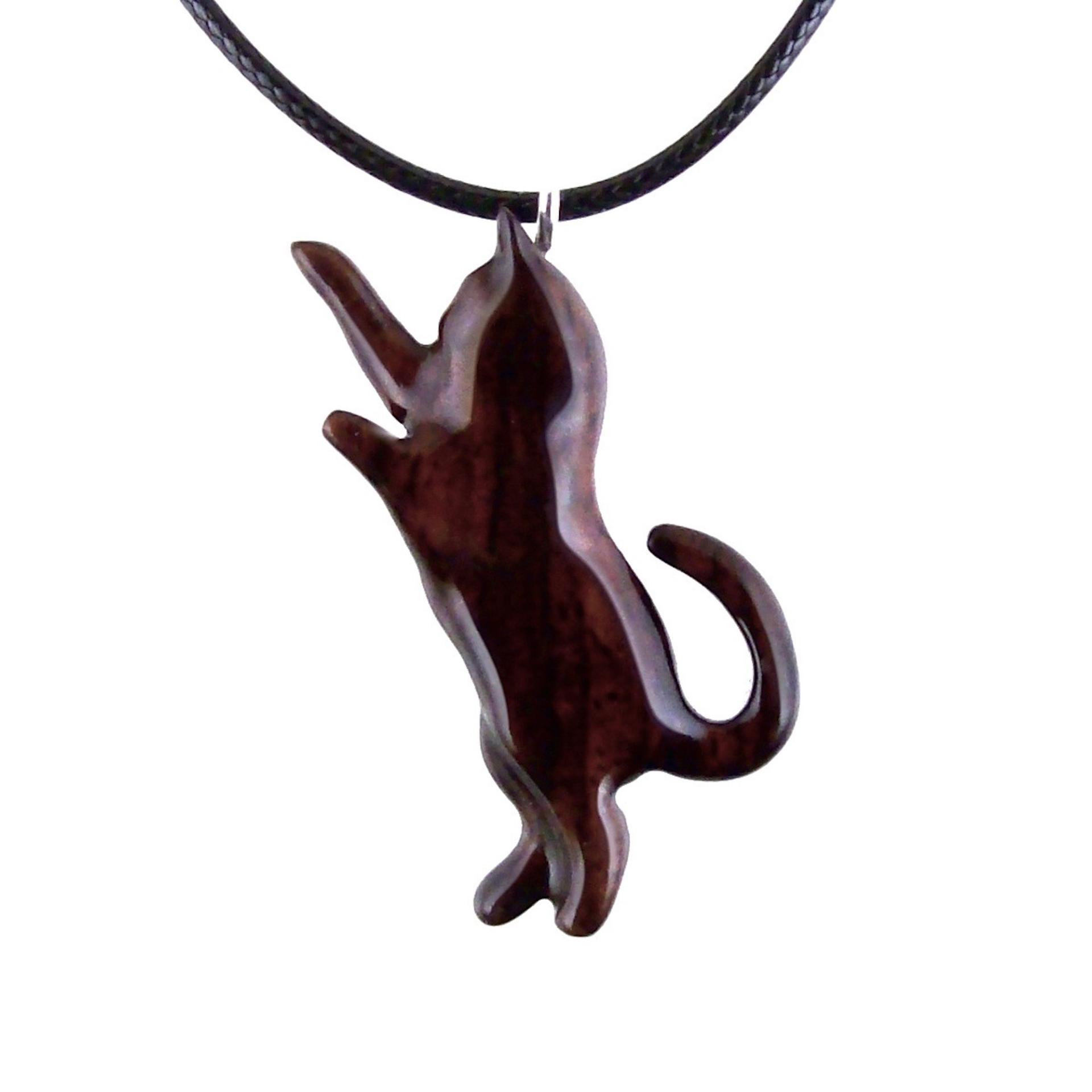 Hand Carved Cat Pendant, Wooden Kitten Necklace, Wood Animal Jewelry, Cat Lover Gift