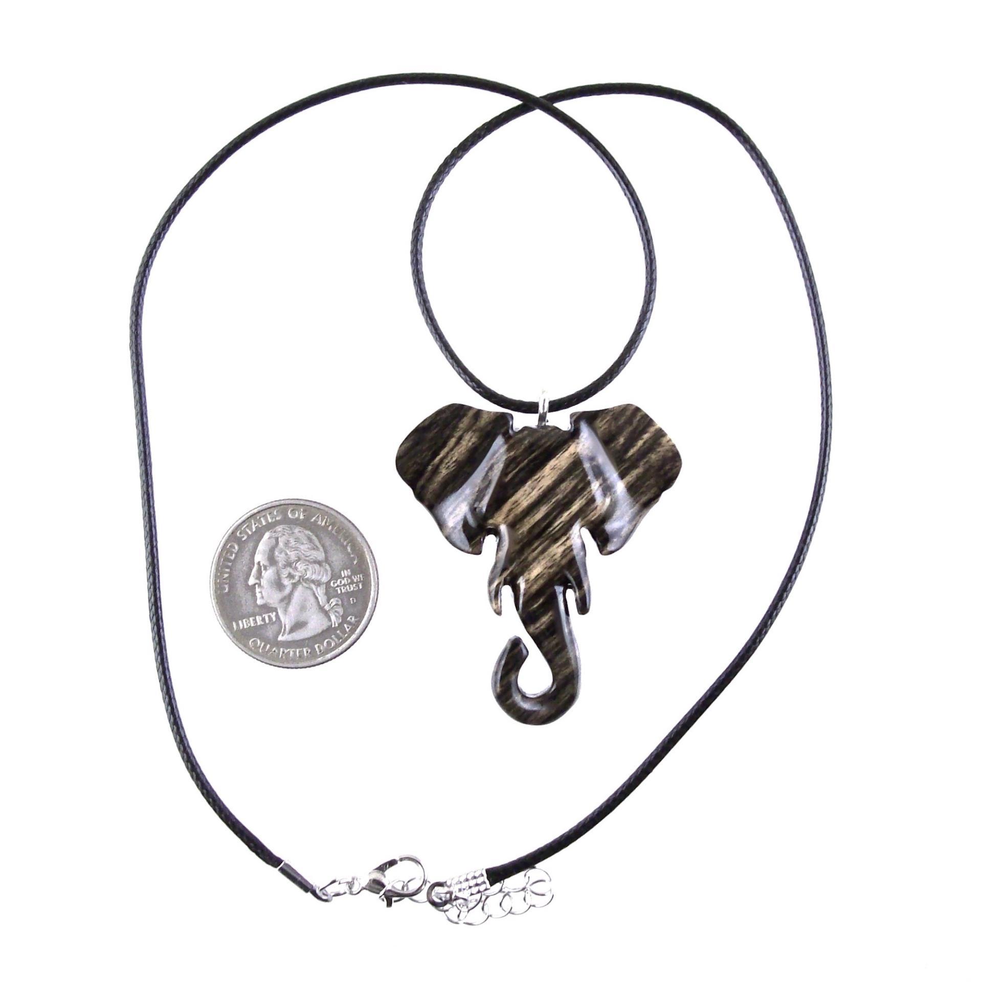 Elephant Necklace, Hand Carved Wooden Elephant Pendant, Ganesha Spiritual Jewelry, Wood Animal Pendant Gift for Him Her