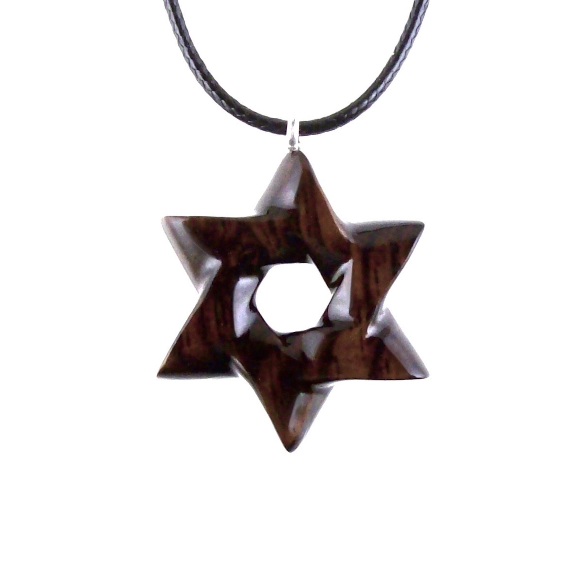 Star of David Pendant, Hand Carved Wooden Jewish Star Necklace for Men or Women, Wood Jewish Jewelry