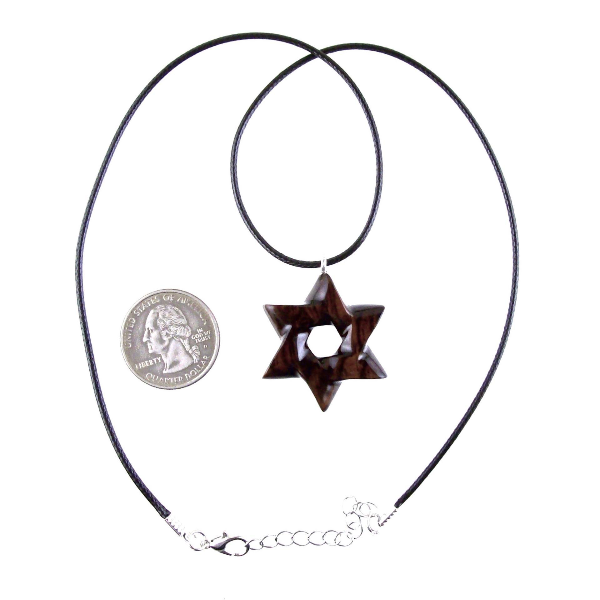 Star of David Pendant, Hand Carved Wooden Jewish Star Necklace for Men or Women, Wood Jewish Jewelry