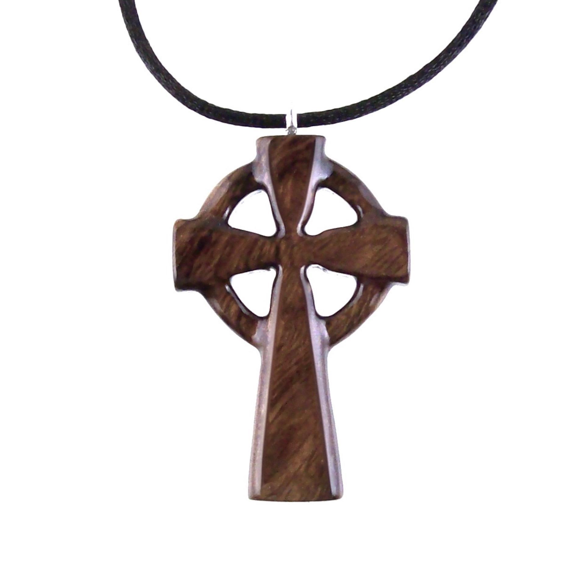 Celtic Cross Pendant, Hand Carved Wood Cross Necklace, Irish Mens Wooden Christian Jewelry, One of a Kind Gift for Him