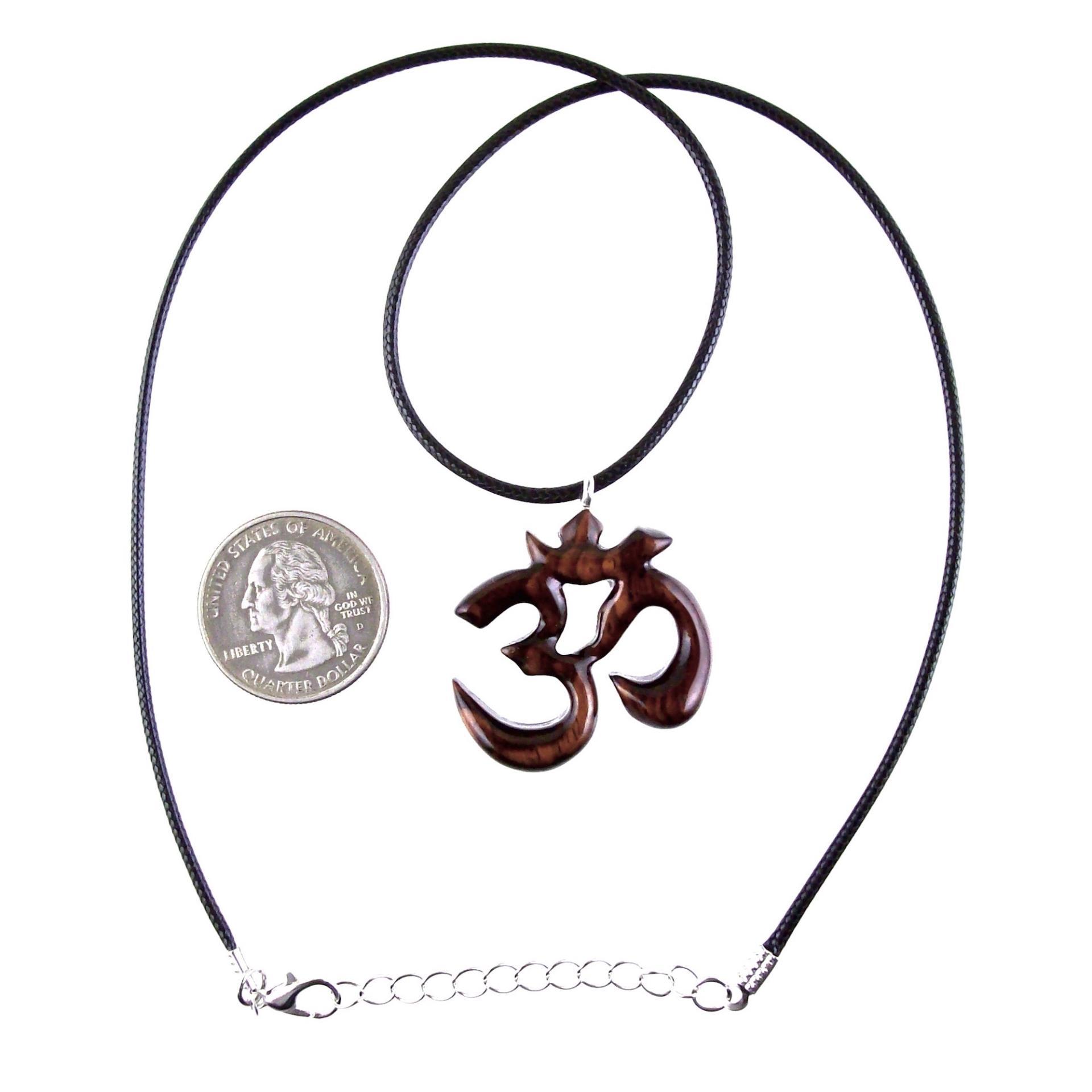 Hand Carved Ohm Necklace, Wooden Om Pendant, Namaste Yoga Wood Jewelry Gift
