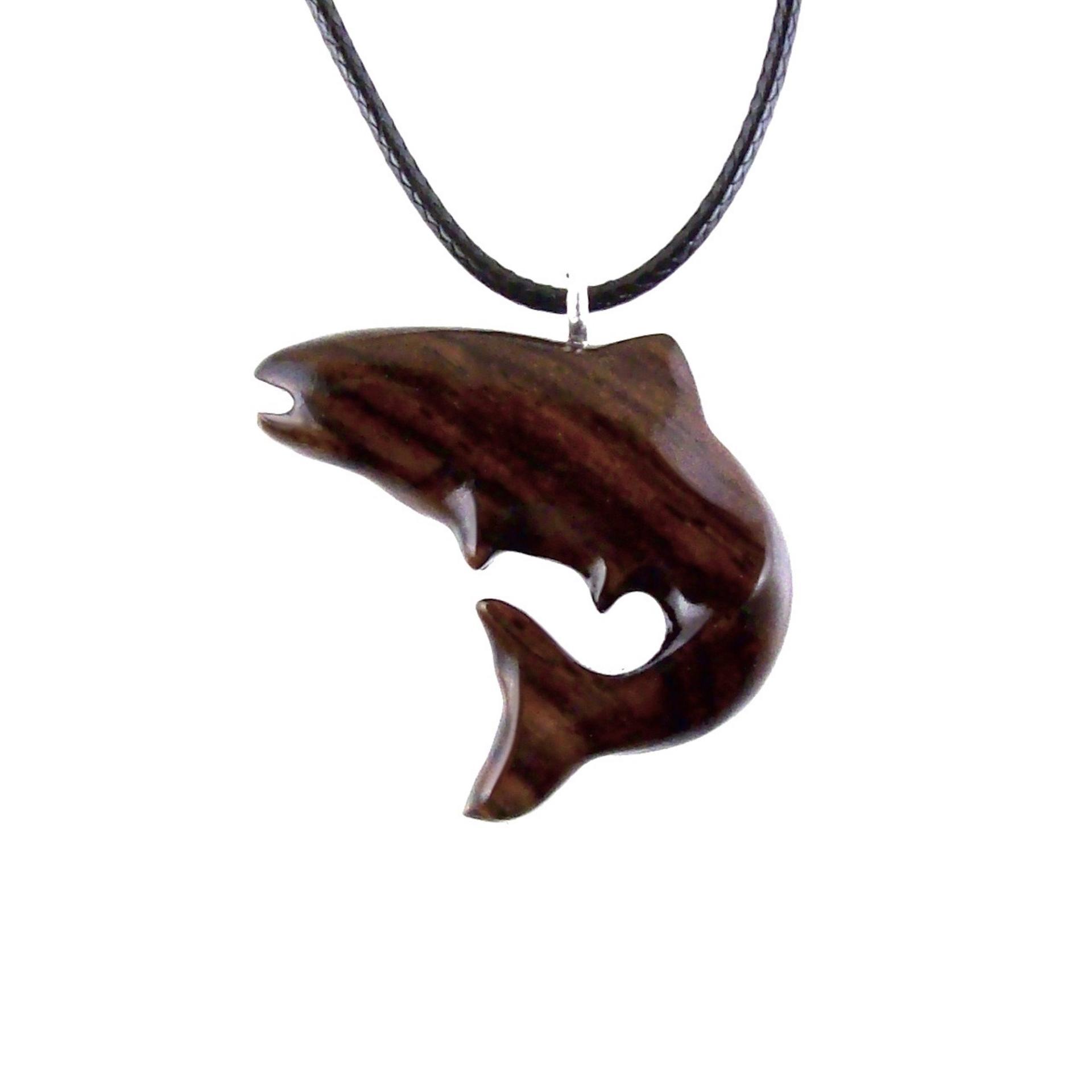 Salmon Necklace, Hand Carved Wooden Trout Pendant, Fish Jewelry, Mens Wood Necklace, Fisherman Gift