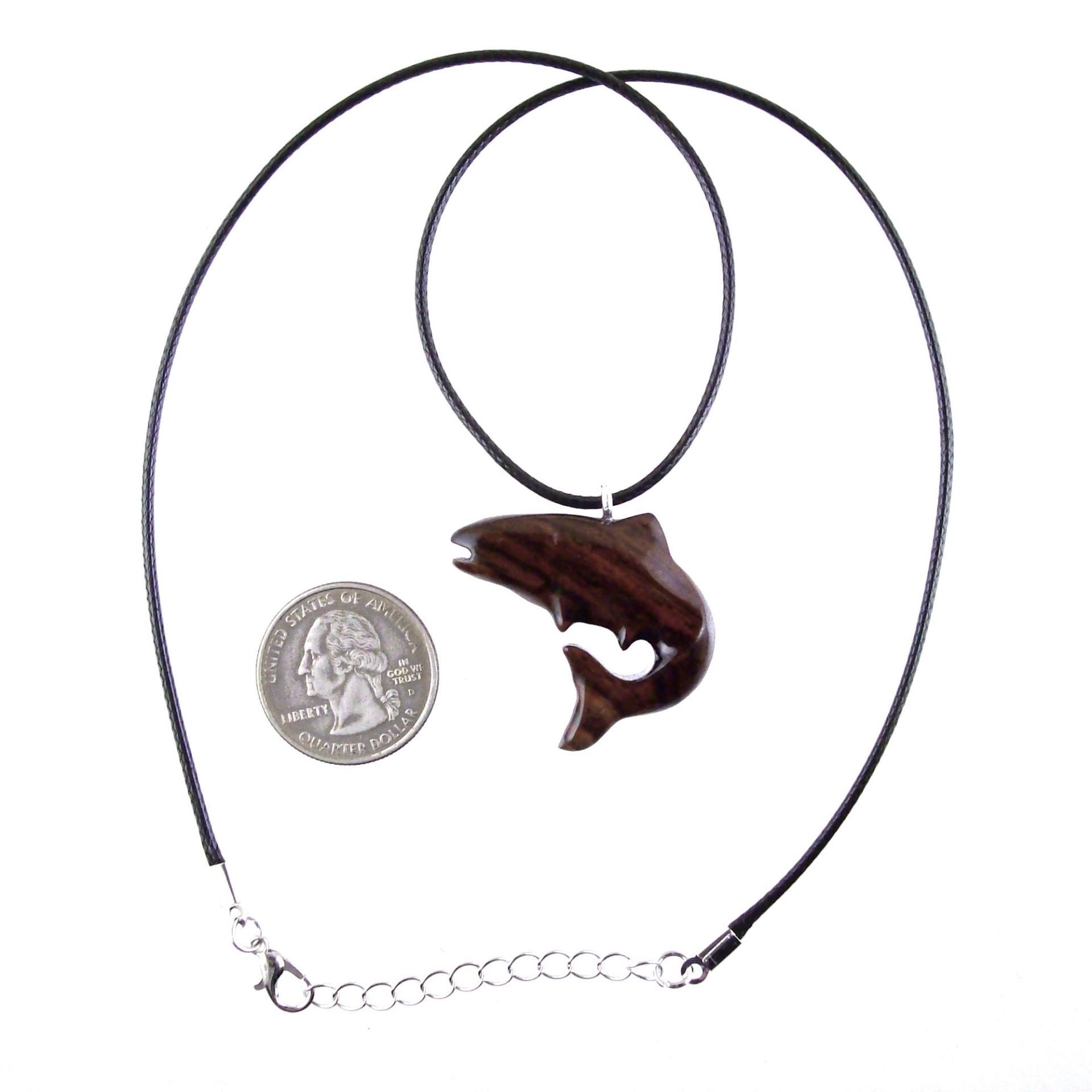Salmon Necklace, Hand Carved Wooden Trout Pendant, Fish Jewelry, Mens Wood Necklace, Fisherman Gift