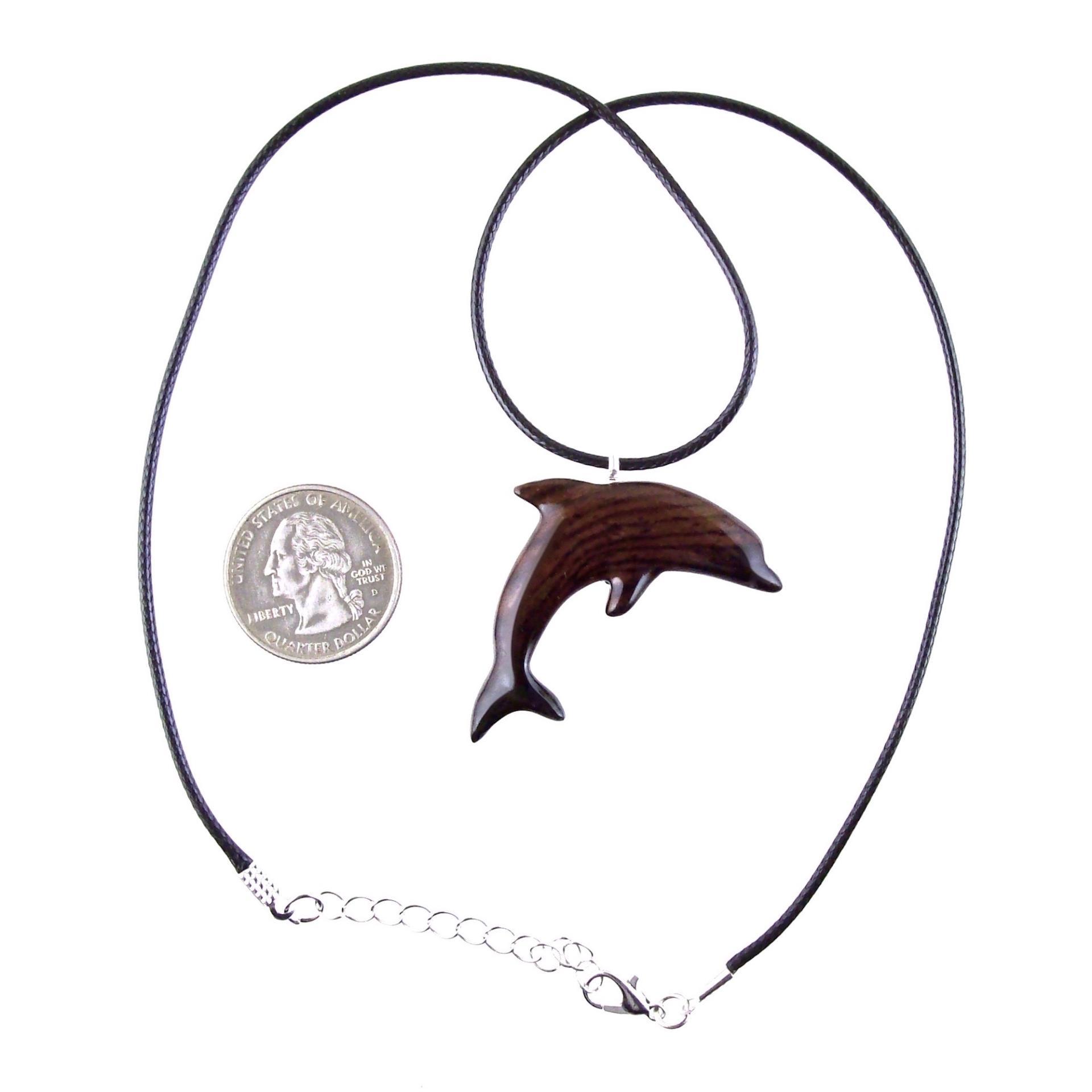 Wooden Dolphin Pendant, Hand Carved Dolphin Necklace, Sea Animal Necklace, Nautical Wood Jewelry for Men or Women