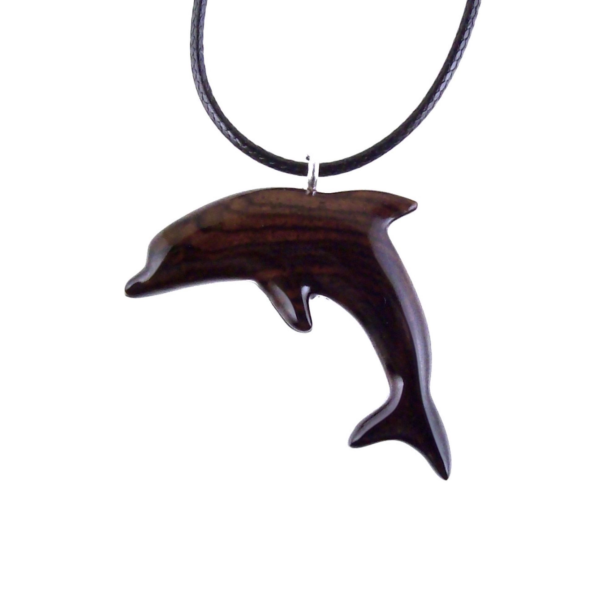 Wooden Dolphin Pendant, Hand Carved Dolphin Necklace, Sea Animal Necklace, Nautical Wood Jewelry for Men or Women