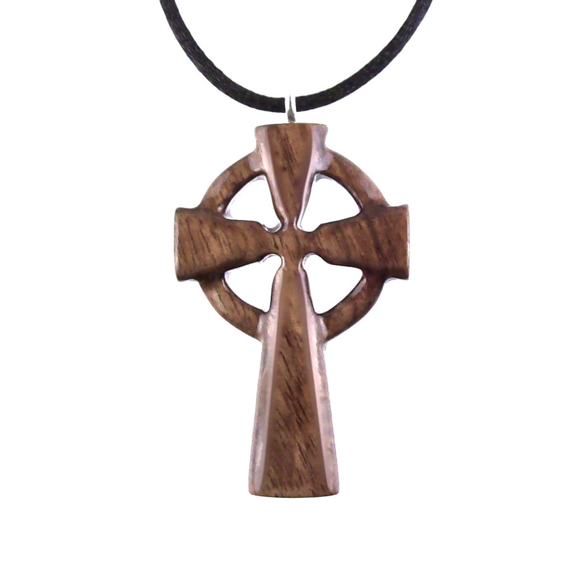 Wooden Celtic Cross Pendant, Wood Celtic Cross Necklace, Hand Carved Irish Christian Jewelry for Men