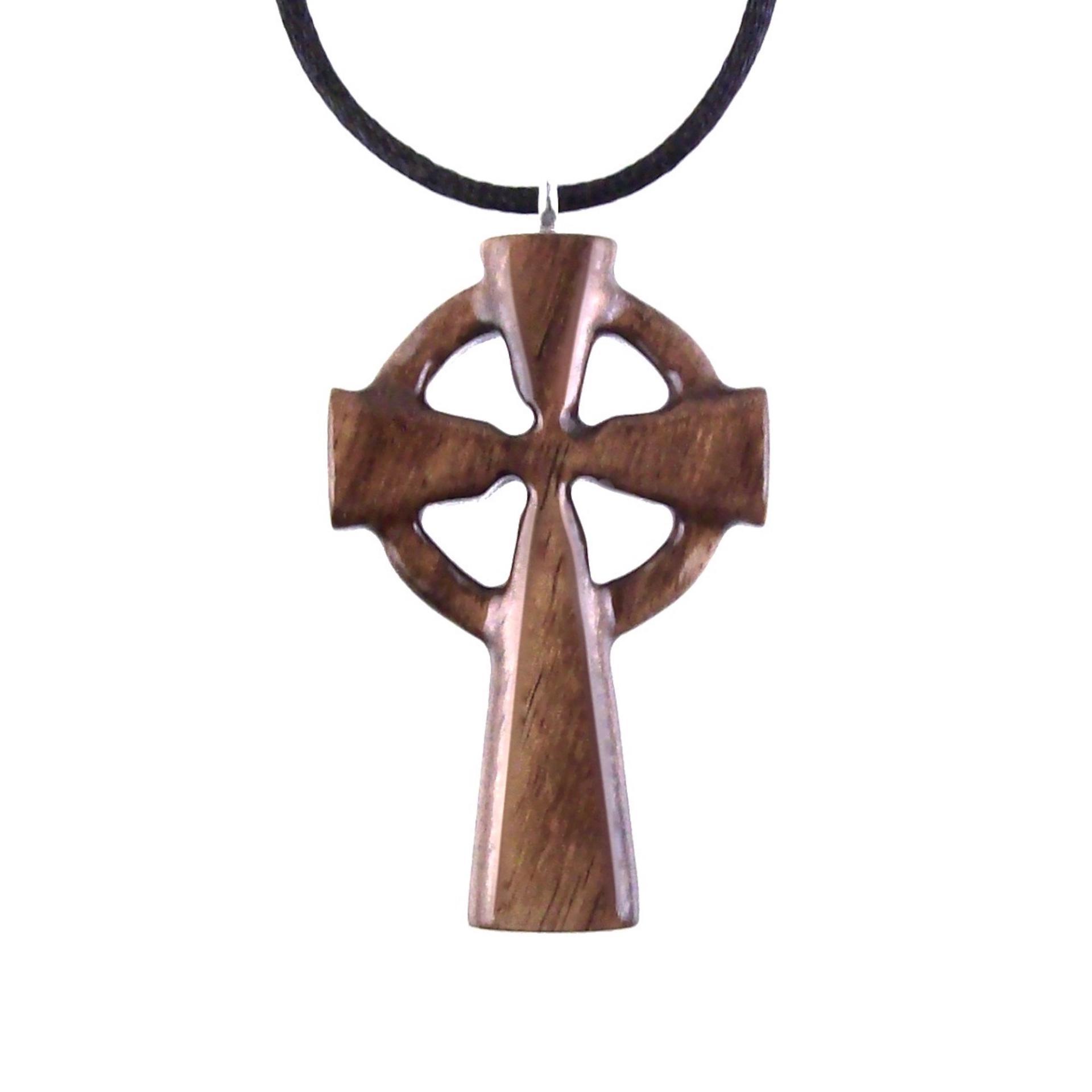 Wooden Celtic Cross Pendant, Wood Celtic Cross Necklace, Hand Carved Irish Christian Jewelry for Men