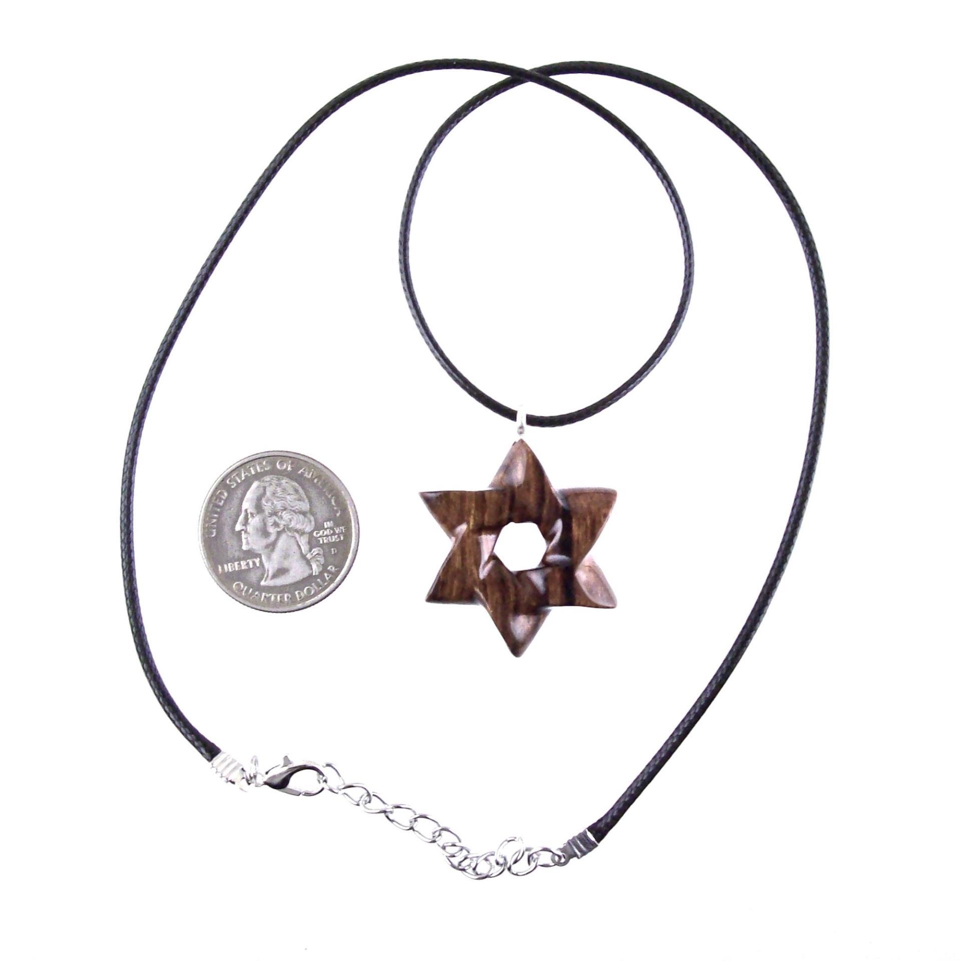 Wooden Star of David Pendant, Hand Carved Jewish Star Necklace, Men Women Wood Jewelry