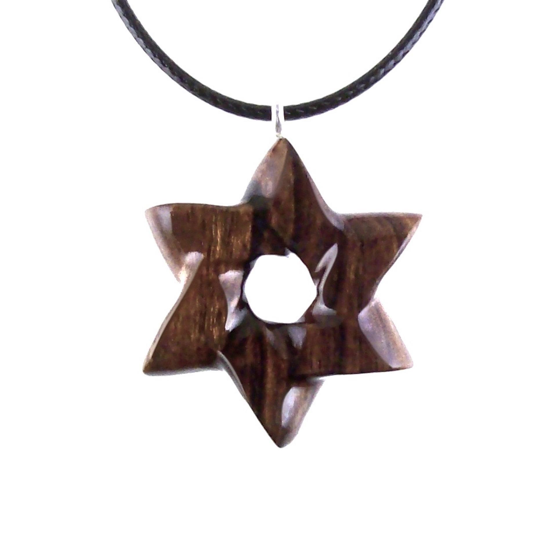 Wooden Star of David Pendant, Hand Carved Jewish Star Necklace, Men Women Wood Jewelry