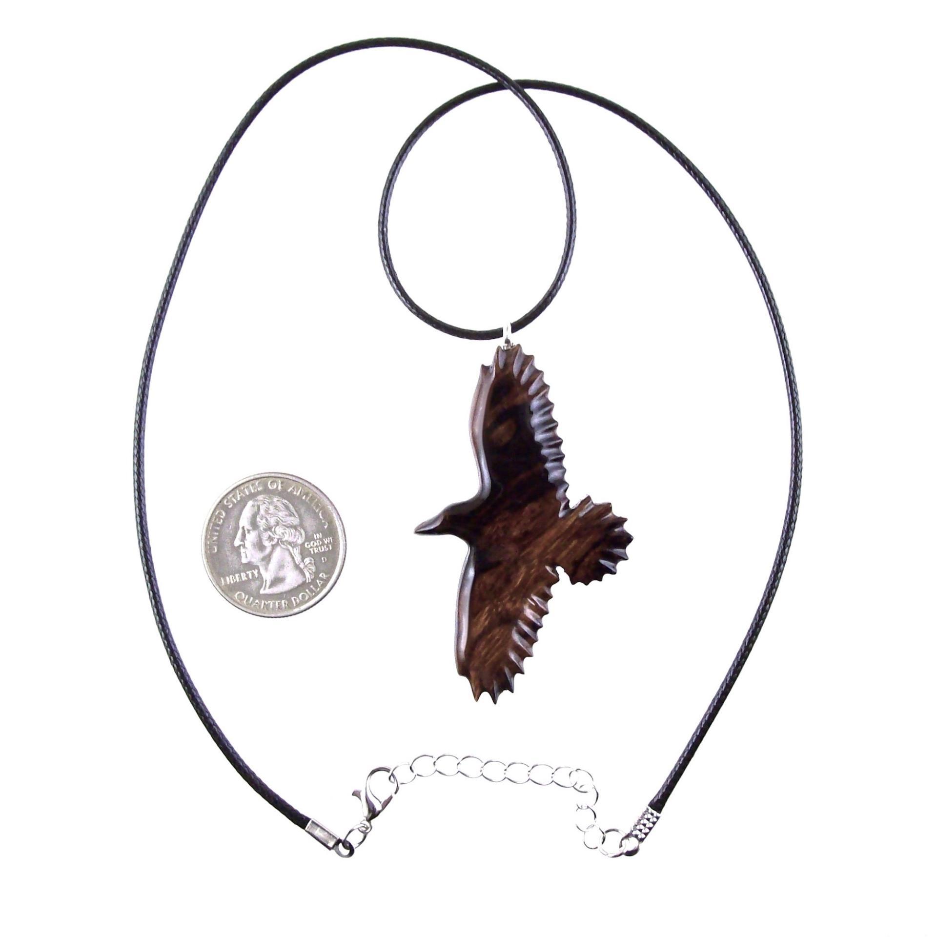 Hand Carved Raven Necklace, Wooden Crow Pendant, Totem Wood Bird Jewelry Handcrafted Gift