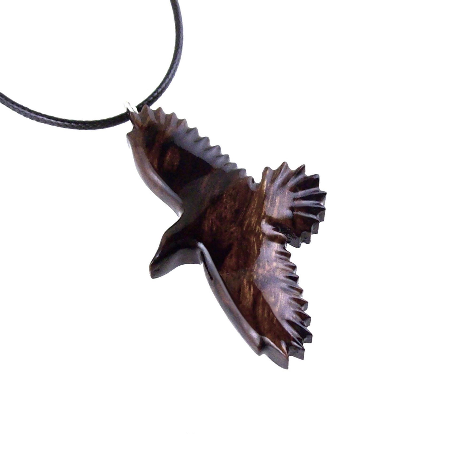 Hand Carved Raven Necklace, Wooden Crow Pendant, Totem Wood Bird Jewelry Handcrafted Gift