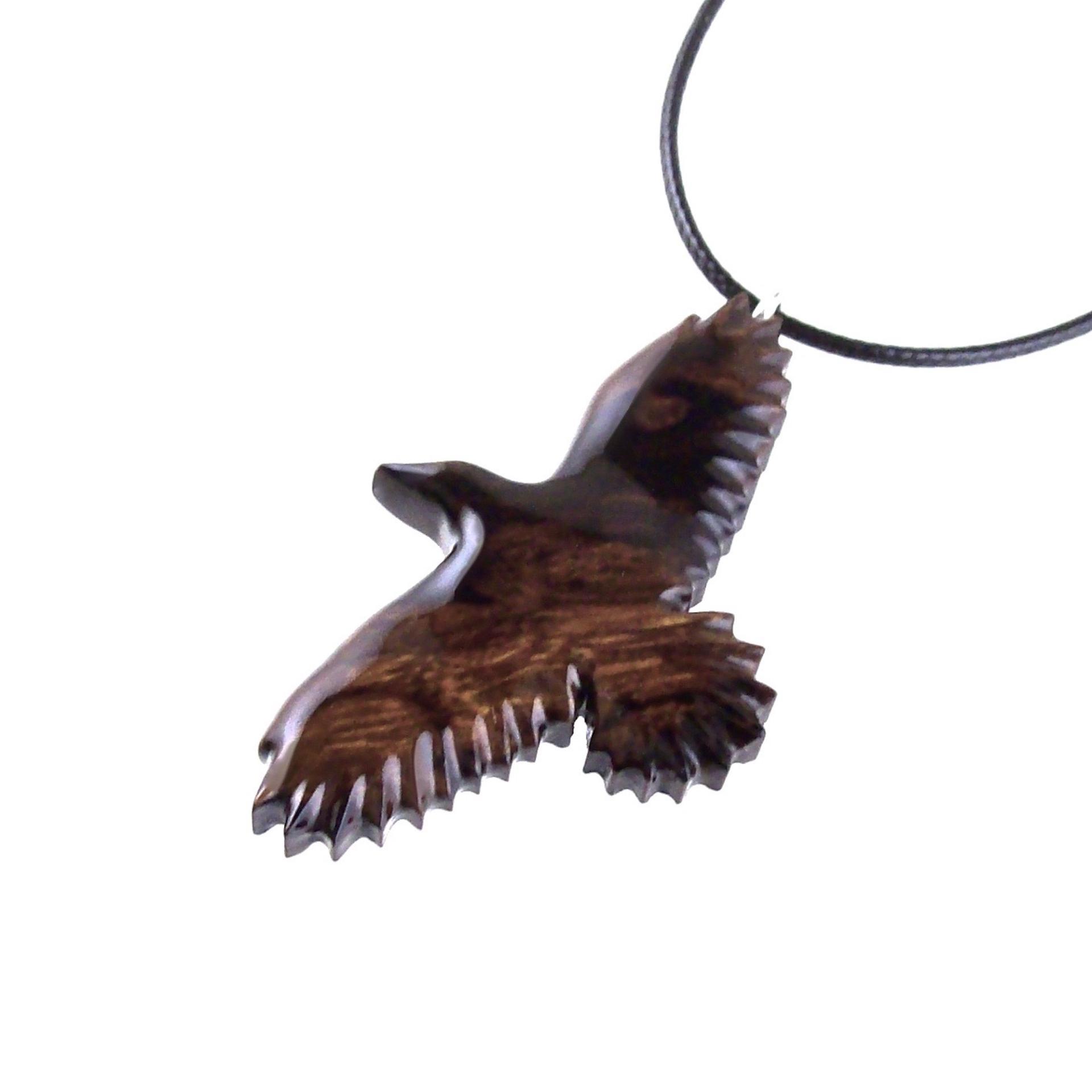 Hand Carved Raven Necklace, Wooden Crow Pendant, Totem Wood Bird Jewelry Handcrafted Gift