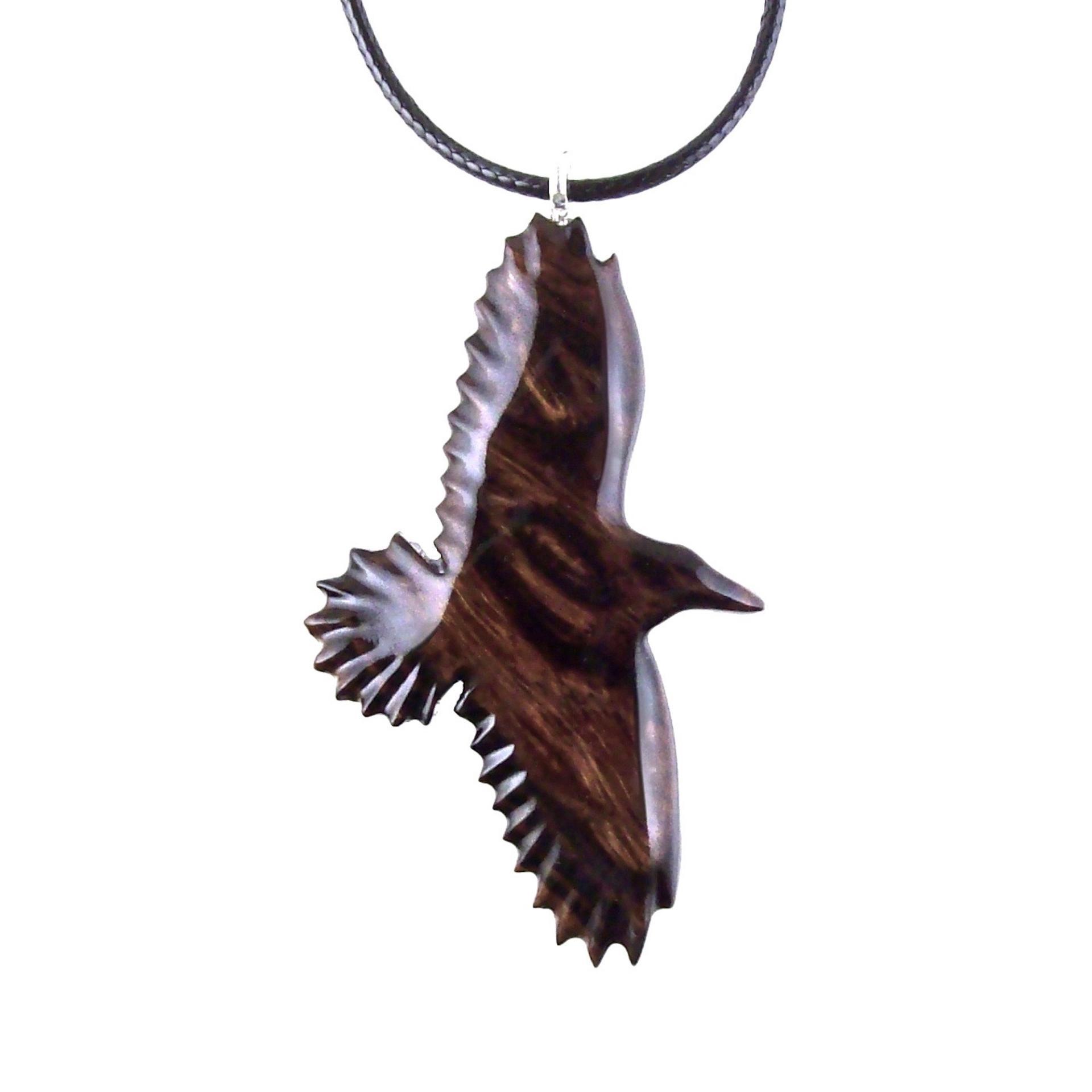 Hand Carved Raven Necklace, Wooden Crow Pendant, Totem Wood Bird Jewelry Handcrafted Gift