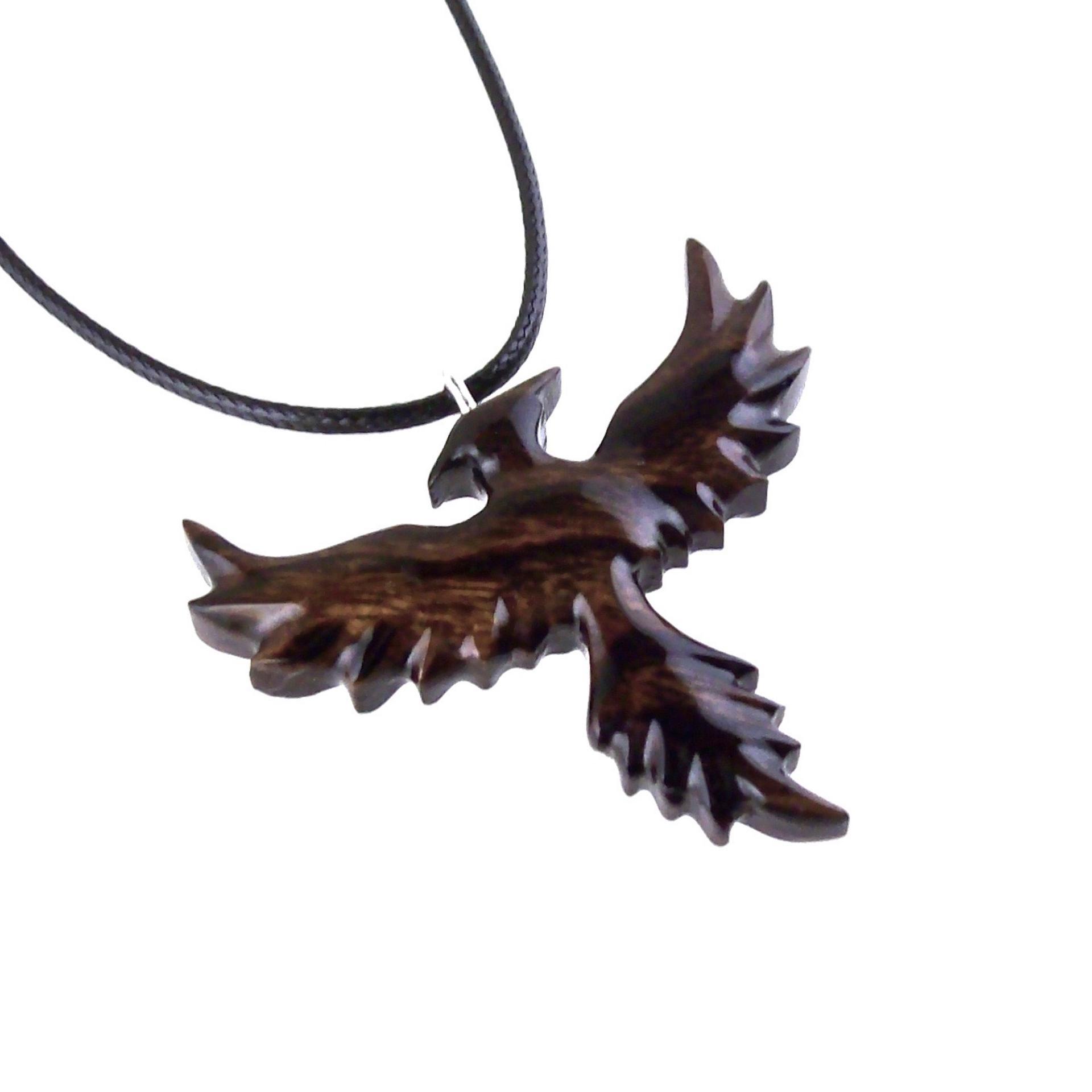Rising Phoenix Necklace, Hand Carved Wooden Phoenix Pendant, Fantasy Wood Jewelry, Firebird Inspirational Gift