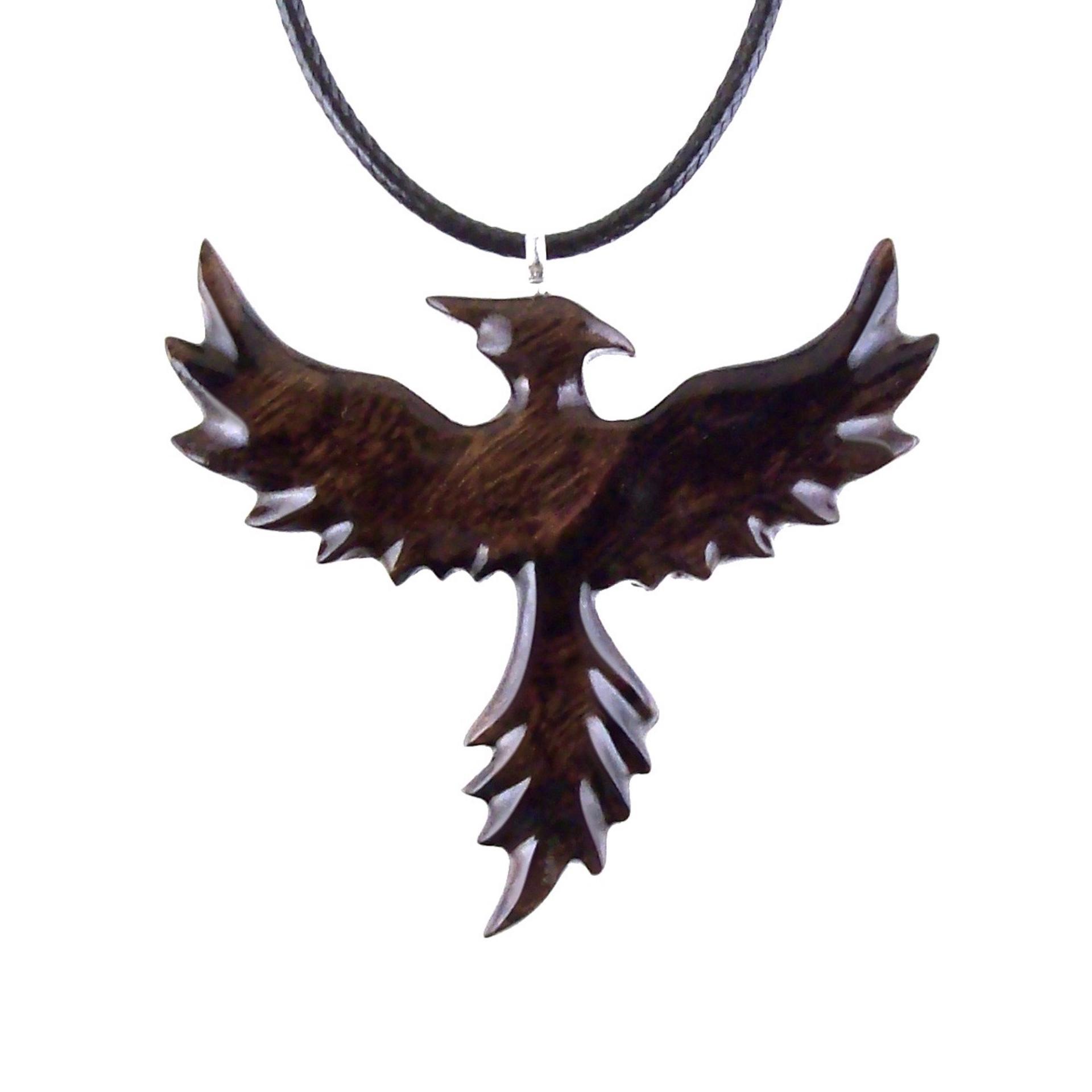 Rising Phoenix Necklace, Hand Carved Wooden Phoenix Pendant, Fantasy Wood Jewelry, Firebird Inspirational Gift